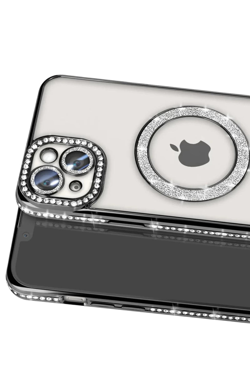 Apple iPhone 15 Uyumlu Kılıf Joke Simli Magneticsafe Kılıf - Siyah