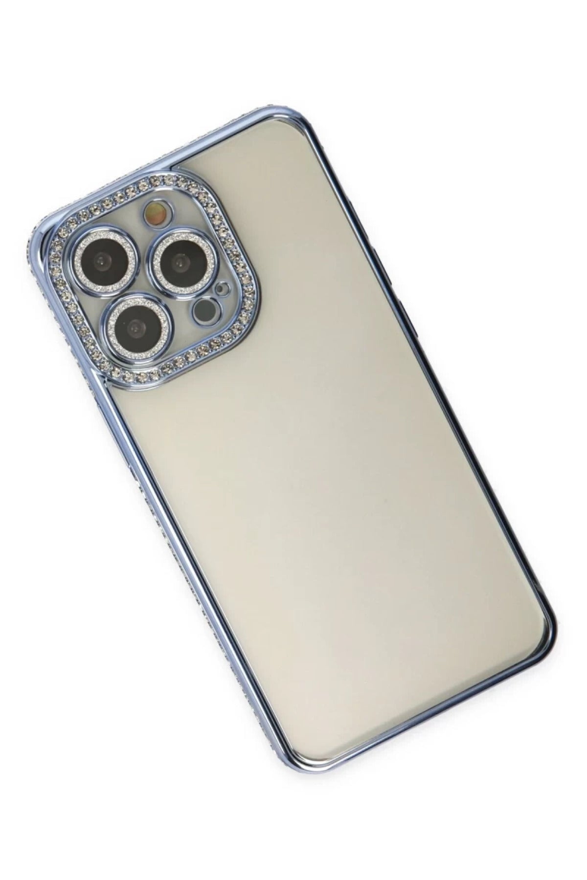 Apple iPhone 14 Pro Uyumlu Kılıf Joke Taşlı Silikon - Mavi