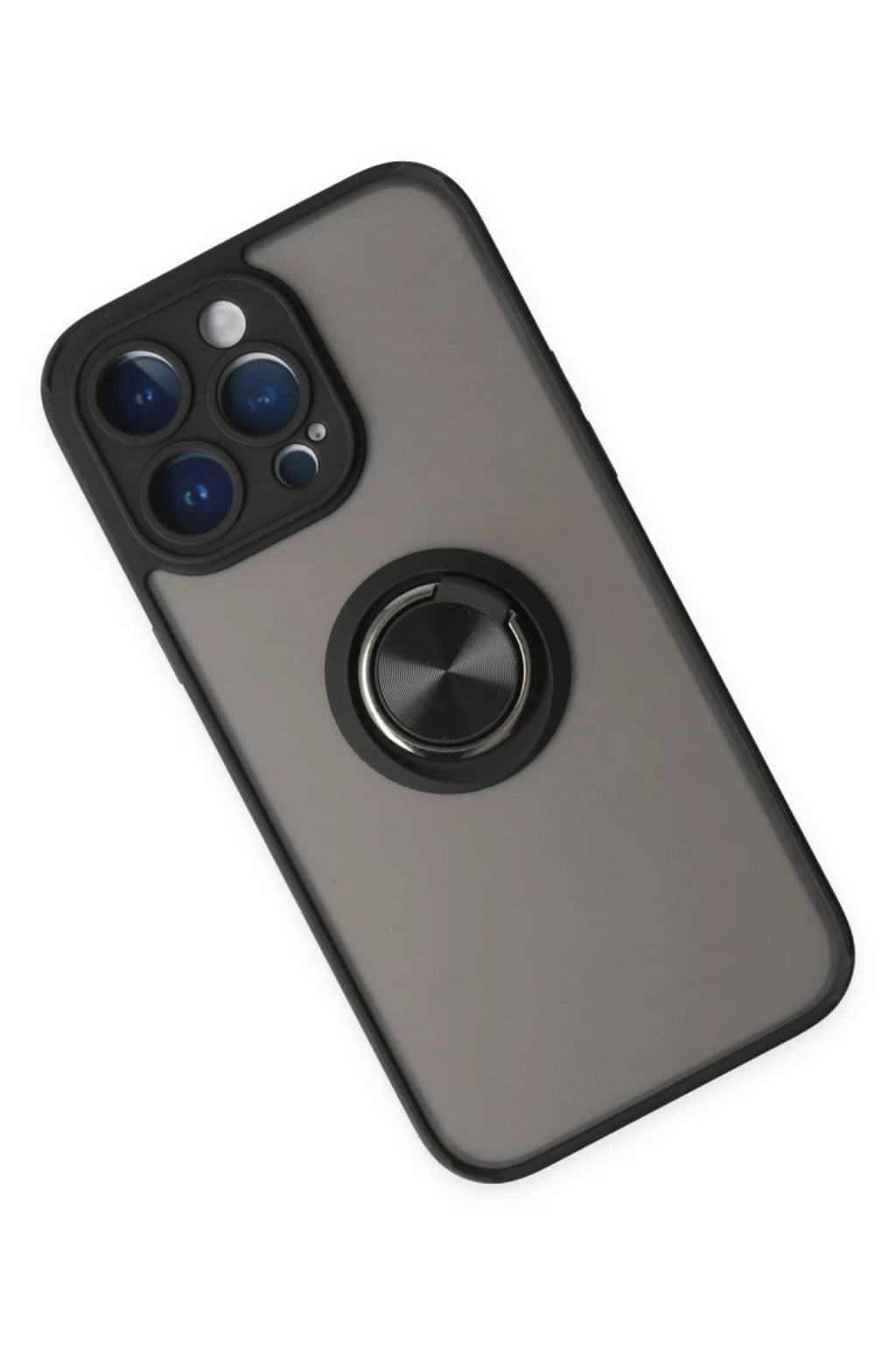 Apple iPhone 14 Pro Uyumlu Kılıf Montreal Yüzüklü Silikon Kapak - Siyah