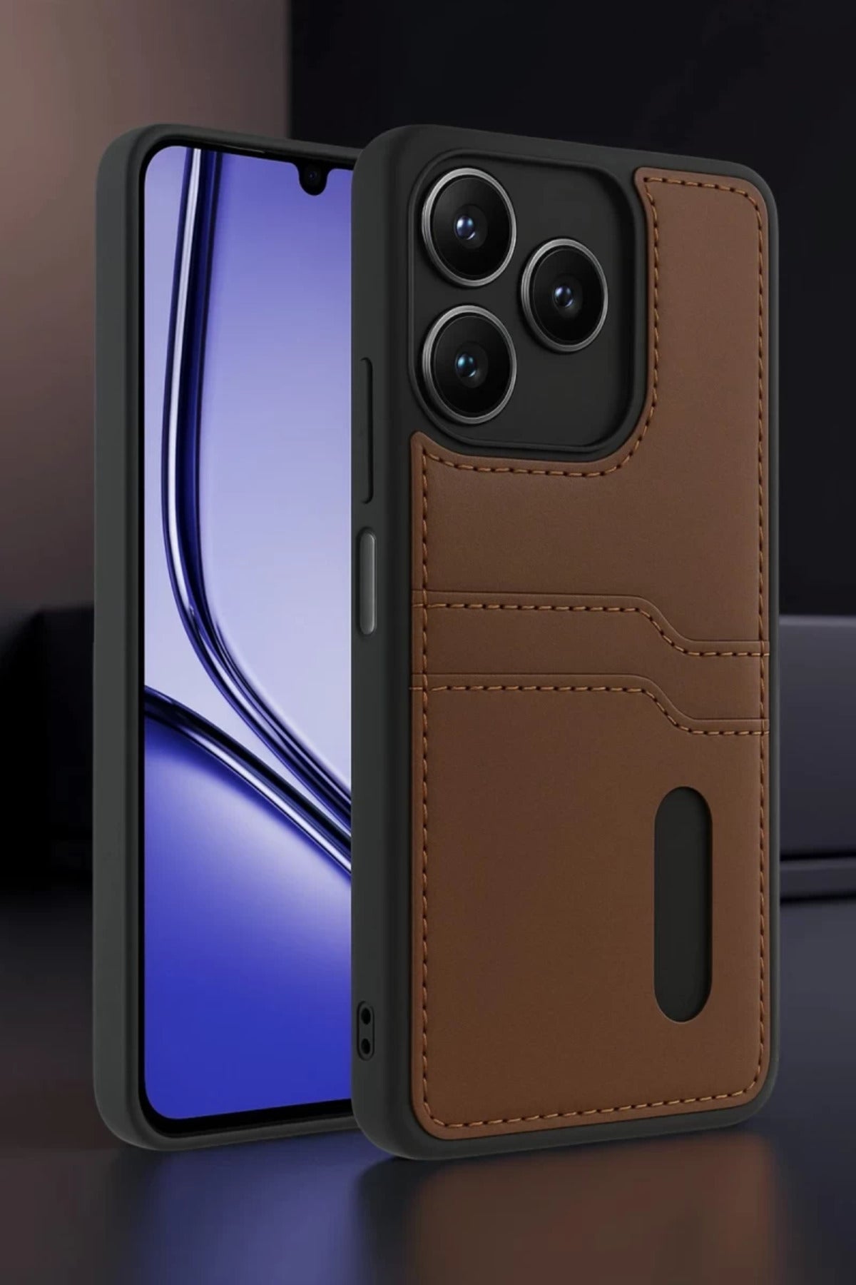 Realme Note 50 4G Uyumlu Kılıf Sara Kartvizitli Deri Kılıf - Taba