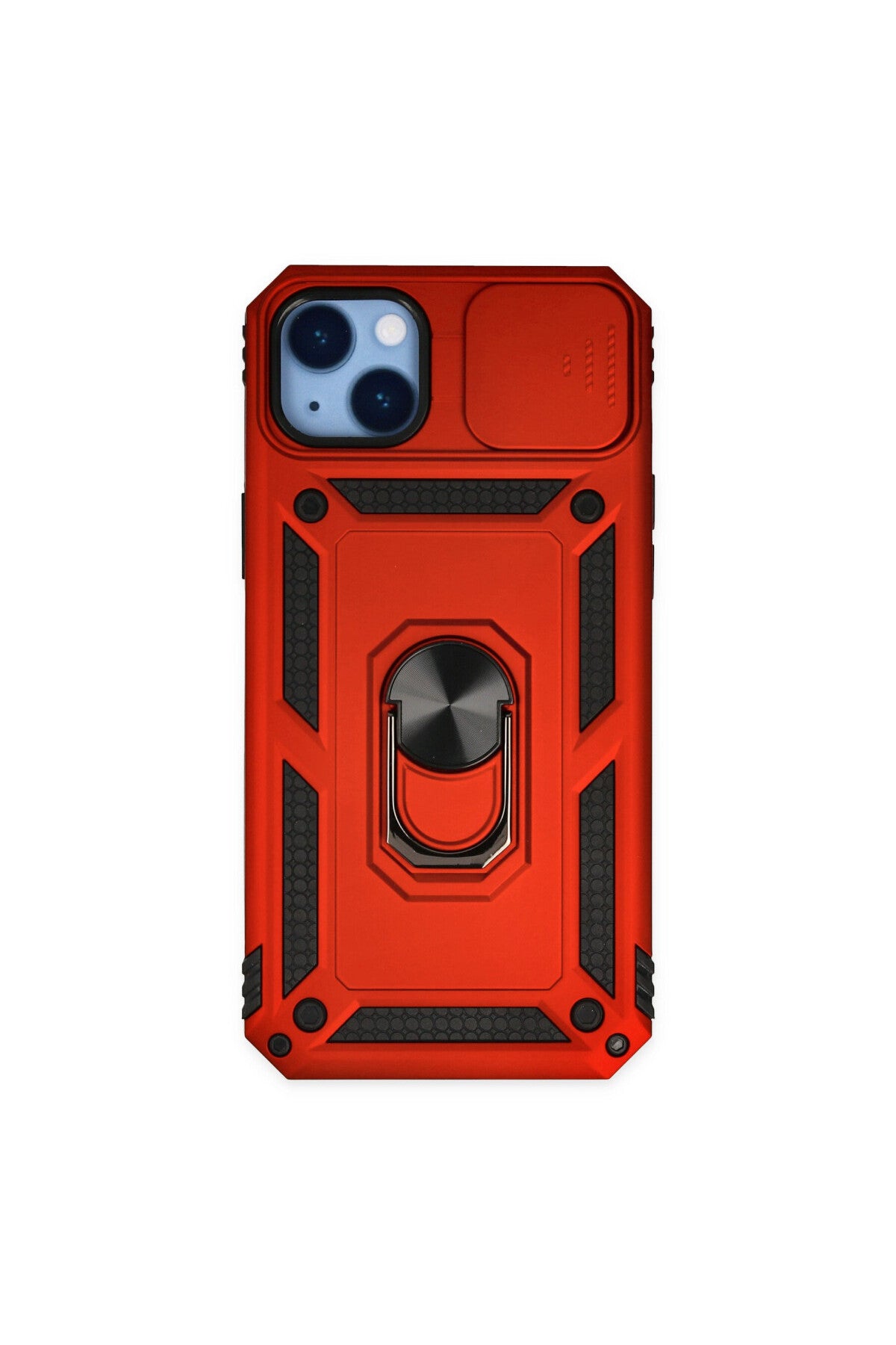 Apple iPhone 14 Plus Uyumlu Kılıf Pars Lens Yüzüklü Silikon - Kırmızı