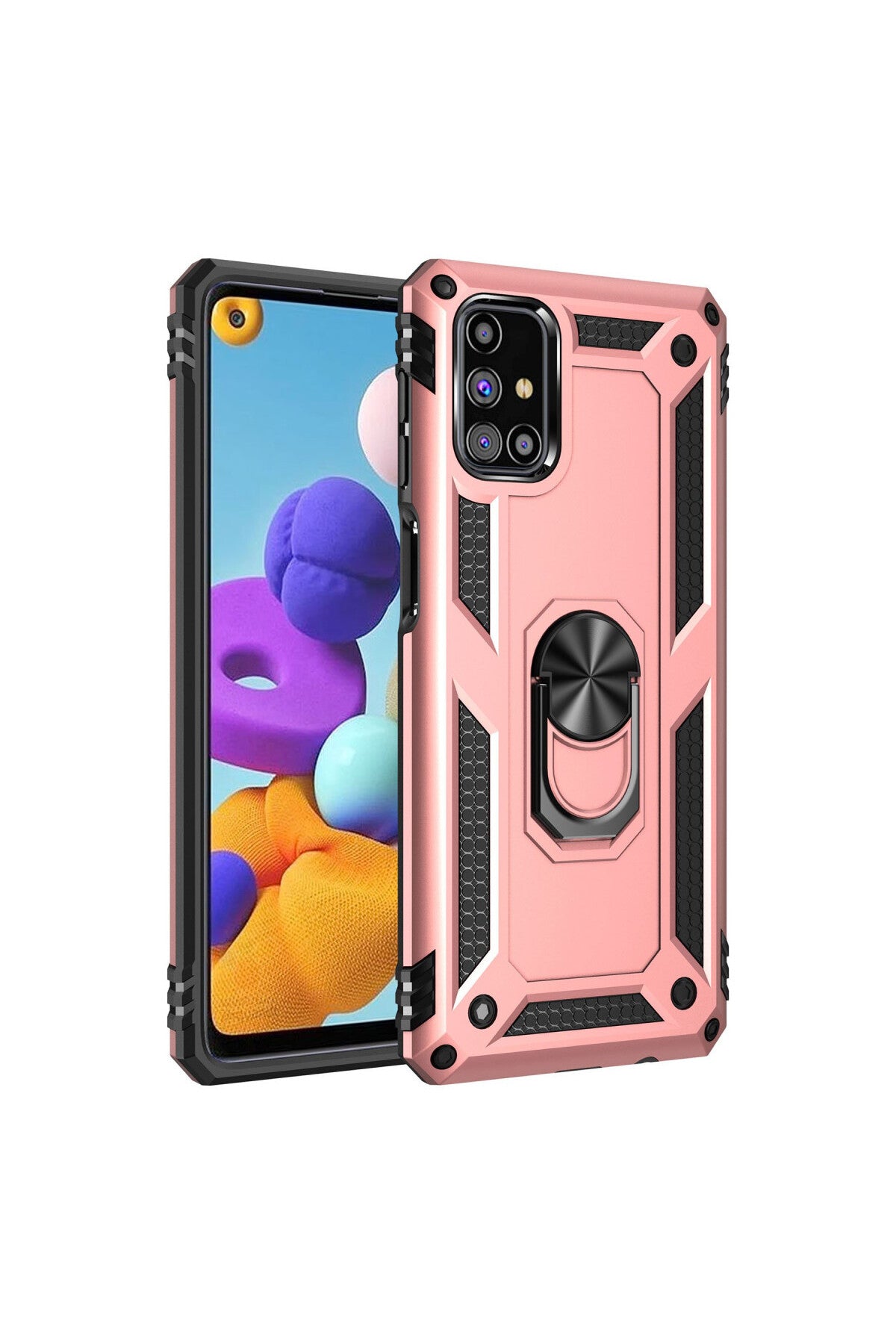 Samsung Galaxy M31S Uyumlu Kılıf Sofya Yüzüklü Silikon Kapak - Rose