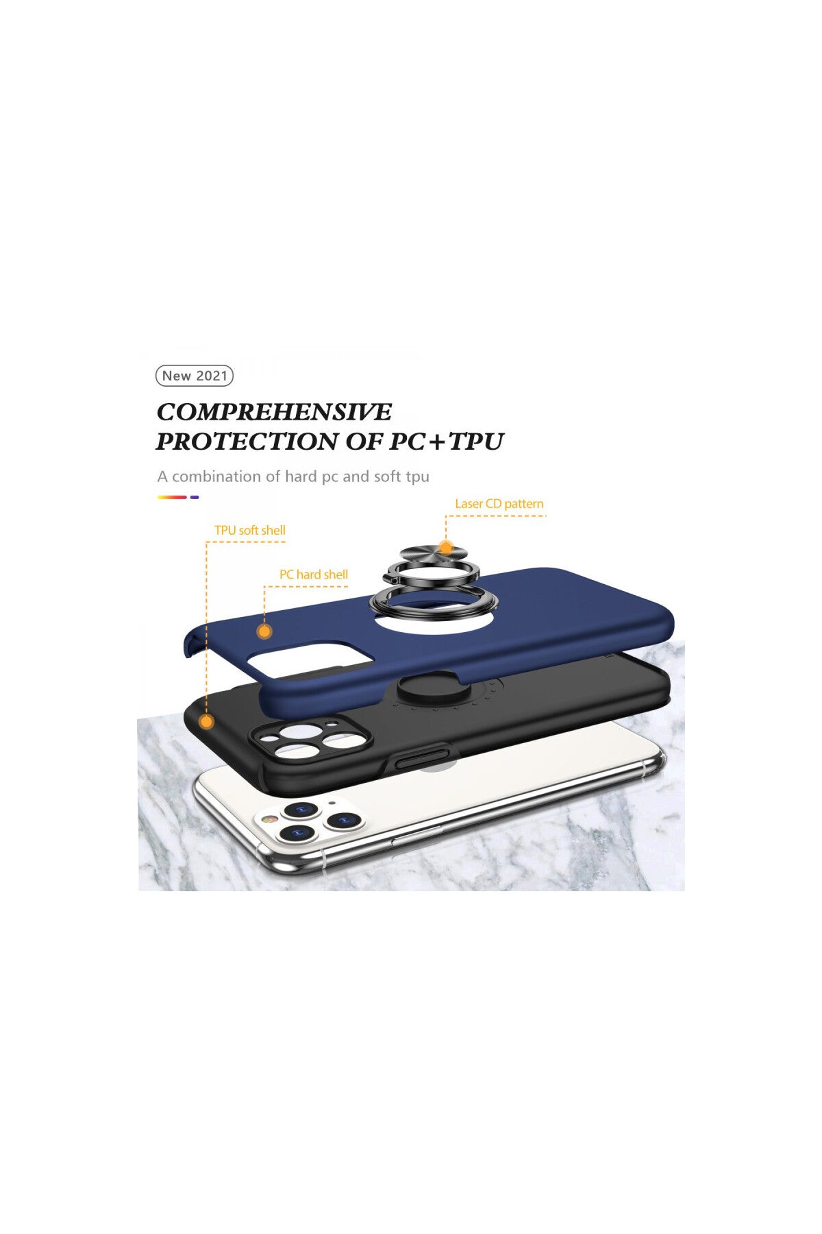 Apple iPhone 11 Pro Max Uyumlu Kılıf Elit Yüzüklü Kapak - Lacivert