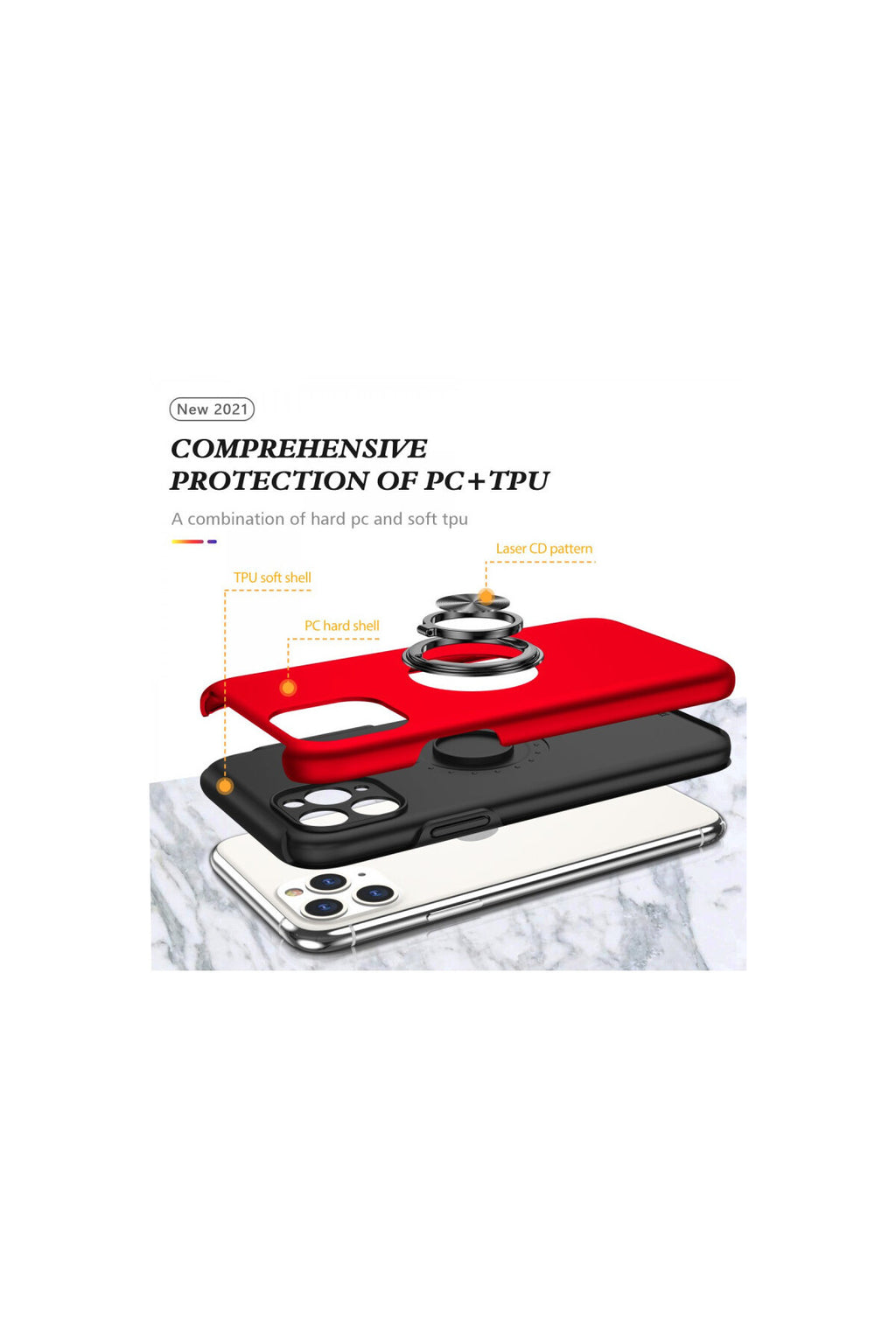 Apple iPhone 11 Pro Max Uyumlu Kılıf Elit Yüzüklü Kapak - Kırmızı