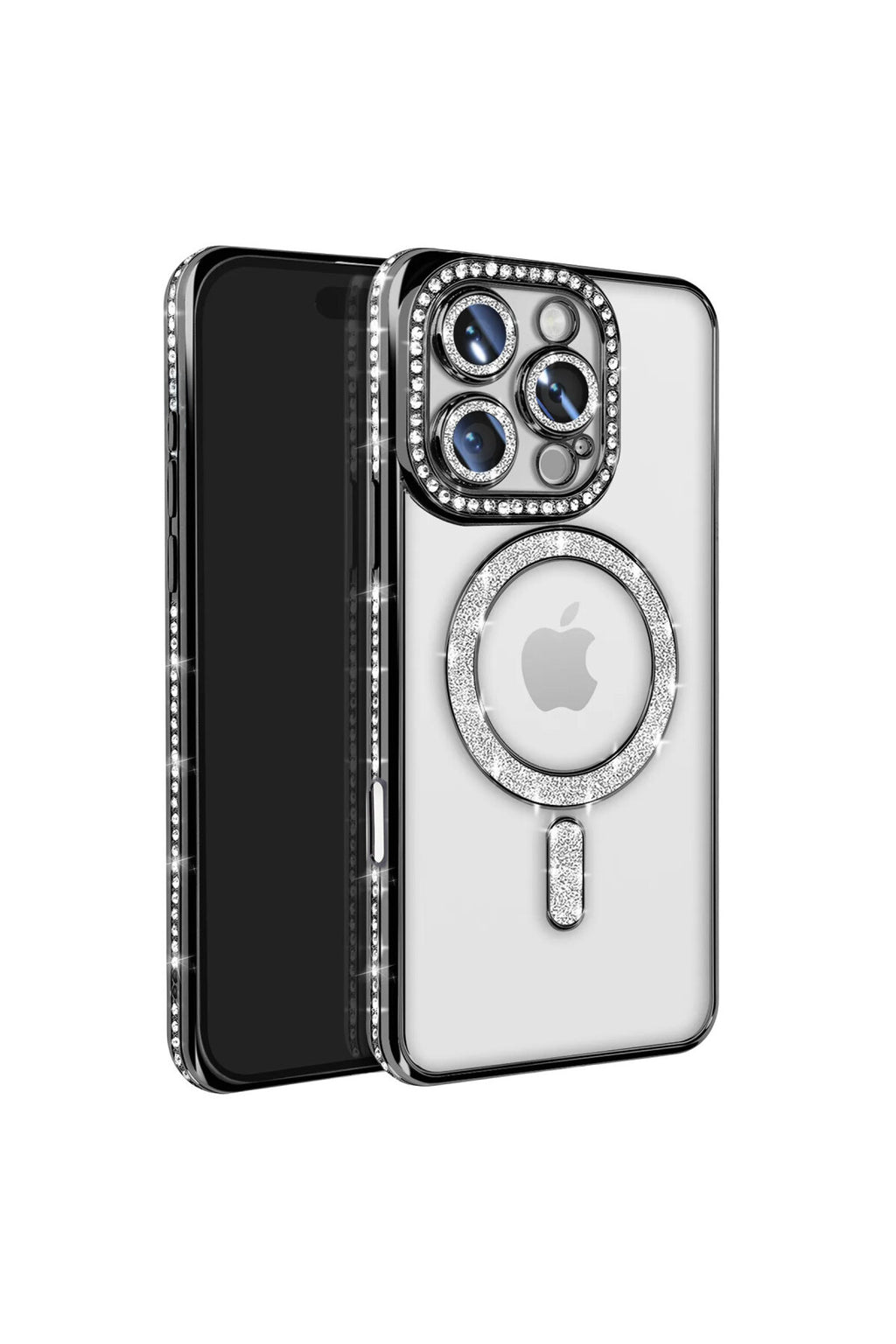 Apple iPhone 16 Pro Max Uyumlu Kılıf Joke Simli Magneticsafe Kılıf - Siyah