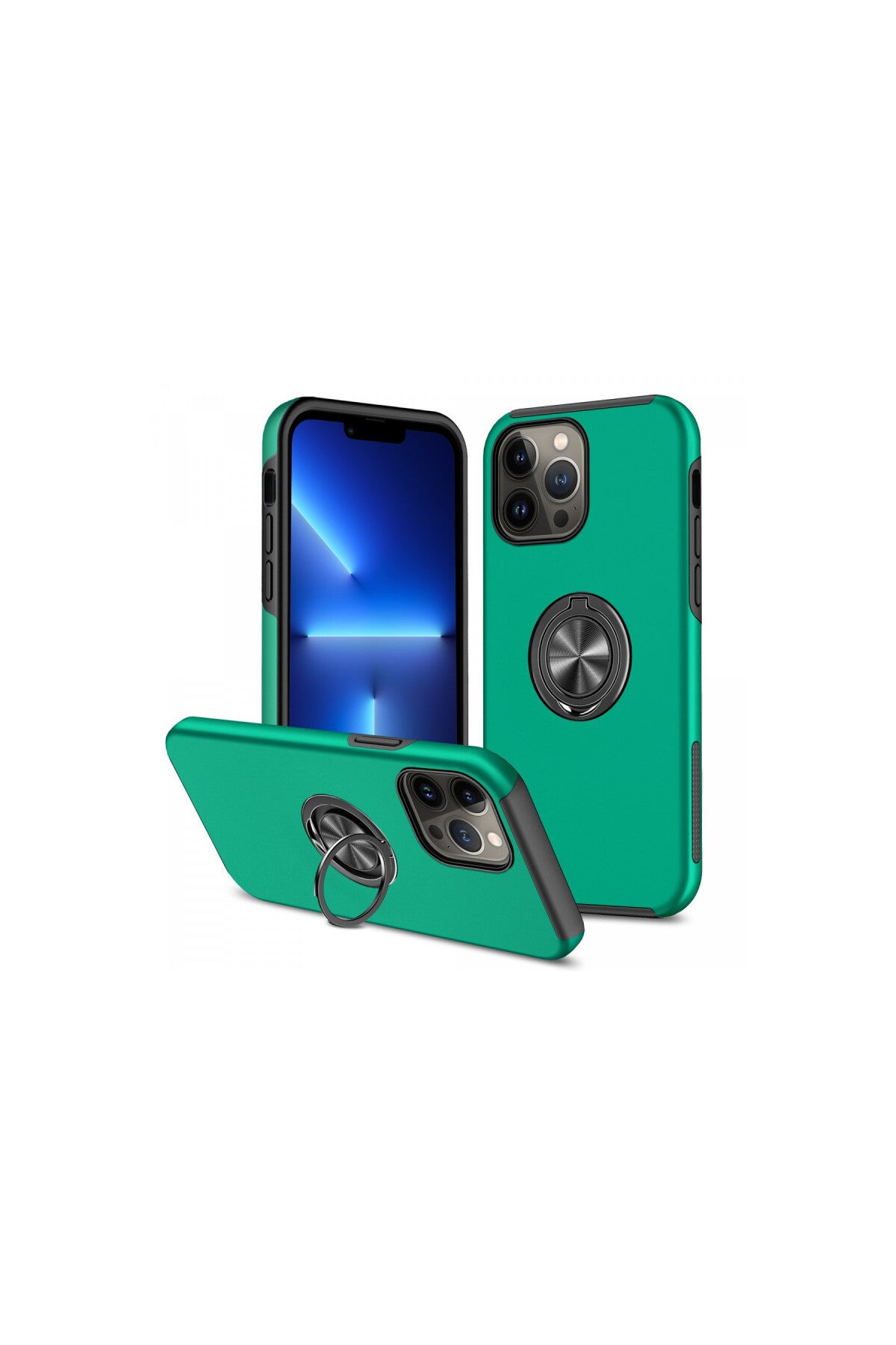 Apple iPhone 13 Pro Max Uyumlu Kılıf Elit Yüzüklü Kapak - Yeşil