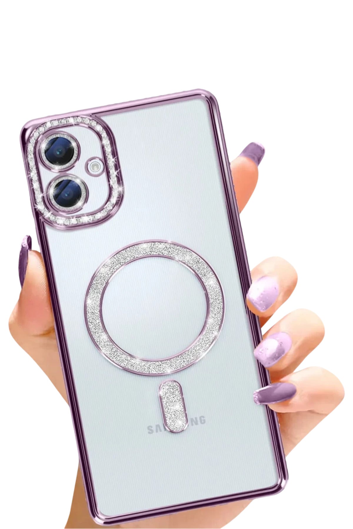 Samsung Galaxy A06 Uyumlu Joke Simli Magneticsafe Kılıf - Derin Mor