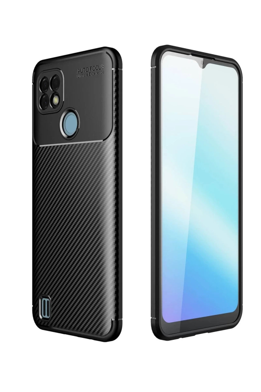 Realme C21 Uyumlu Kılıf Auto Focus Karbon Kapak - Siyah
