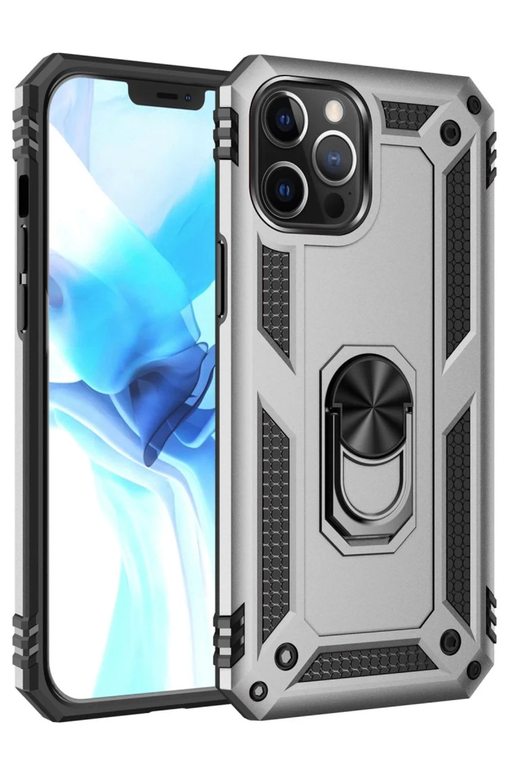 Apple iPhone 12 Pro Max Uyumlu Kılıf Sofya Yüzüklü Silikon Kapak - Gümüş