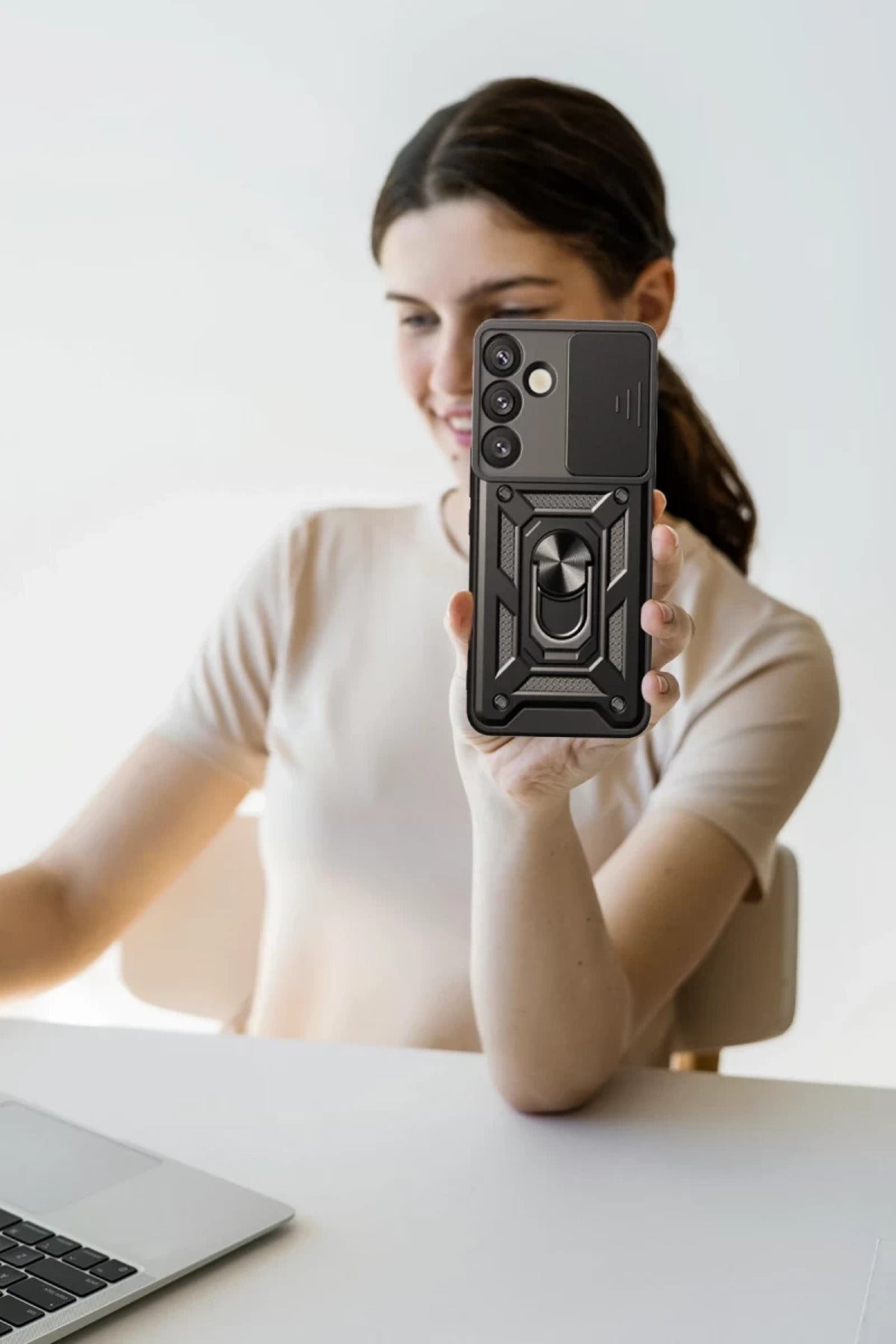 Samsung Galaxy S25 FE Uyumlu Pars Lens Yüzüklü Silikon - Yeşil