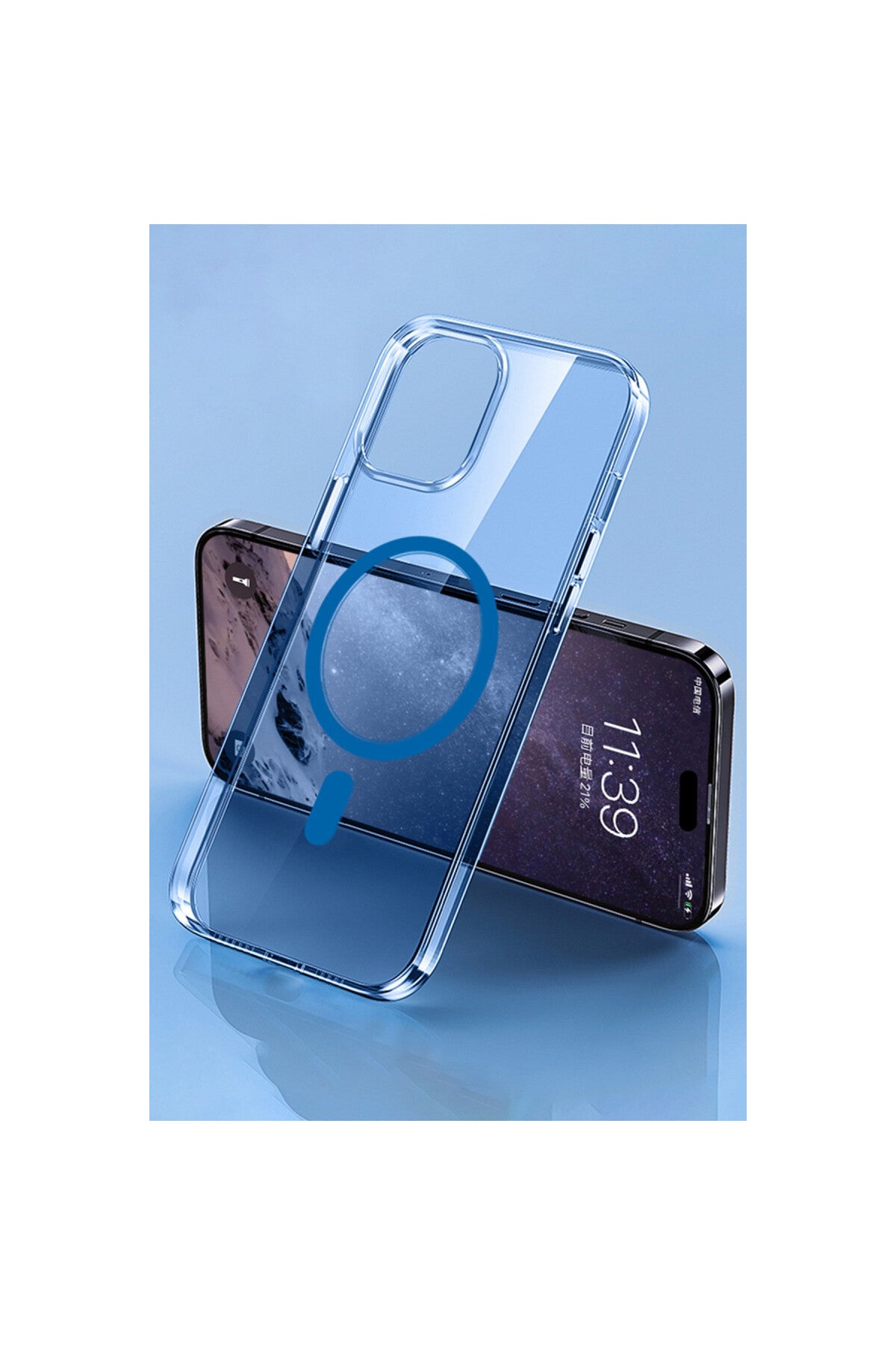 Apple iPhone 14 Pro Max Uyumlu Kılıf Tron Şeffaf Magsafe Kapak - Mavi