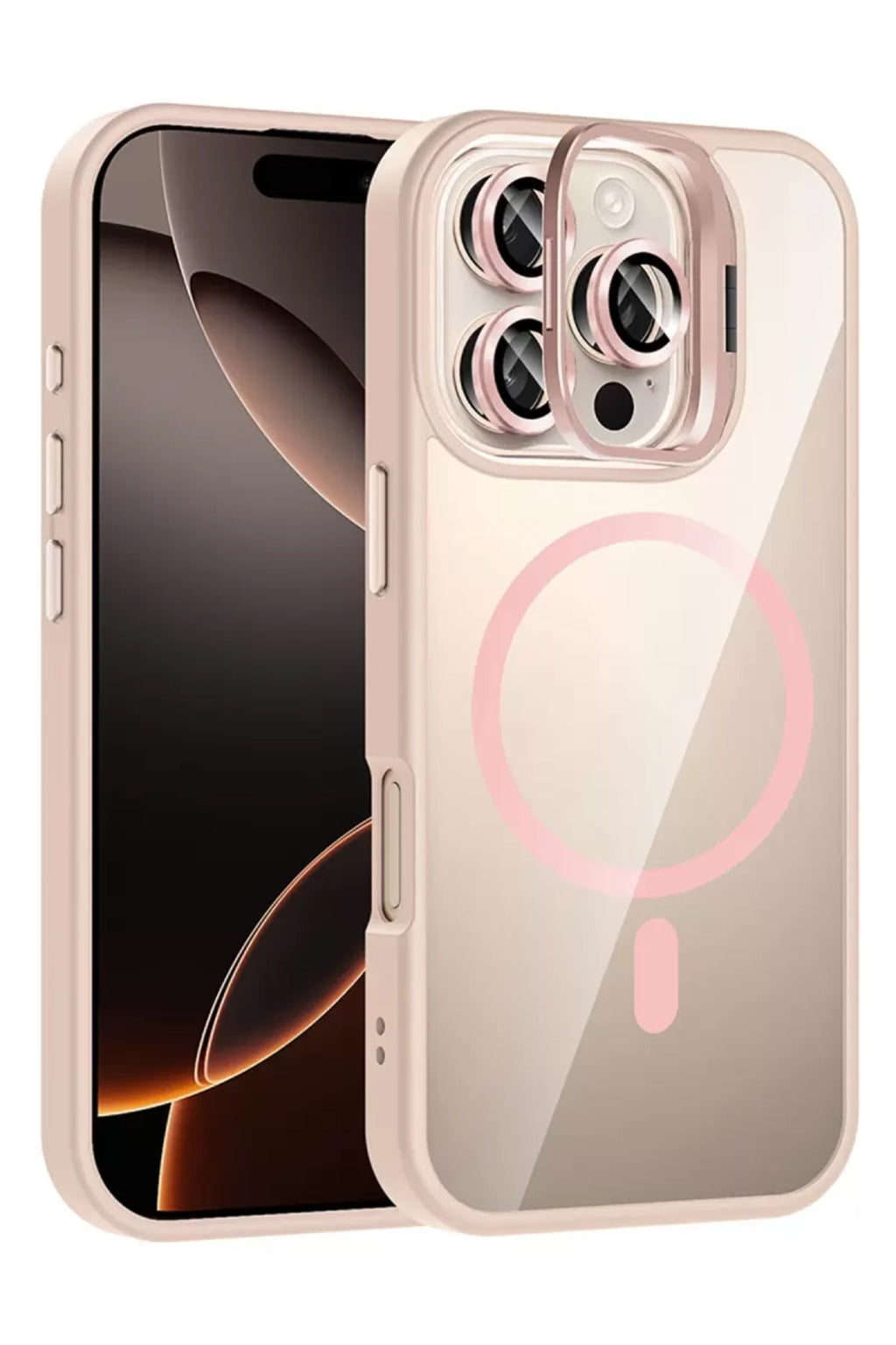 Joko Apple iPhone 16 Pro Max Uyumlu Remim Lensli Magsafe Standlı Kapak - Pembe