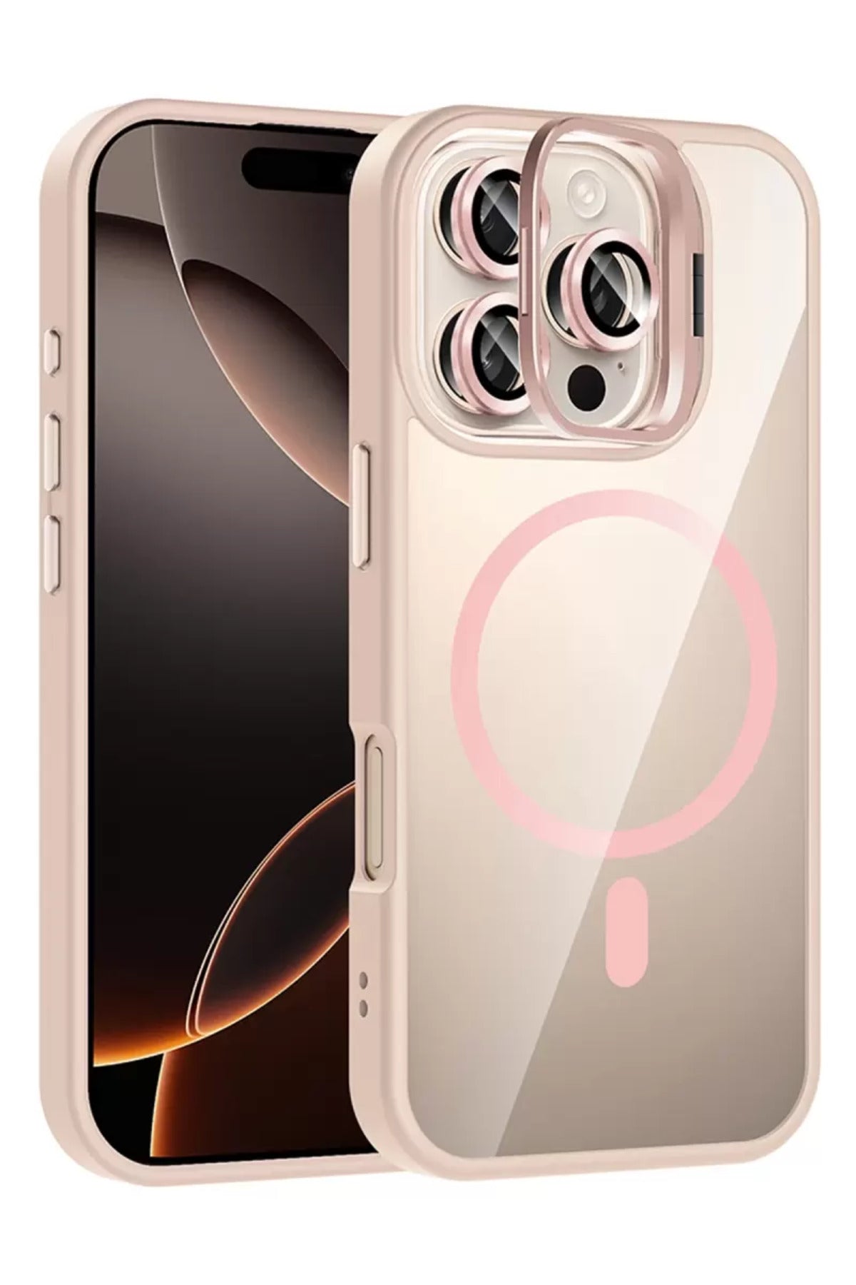 Joko Apple iPhone 16 Pro Max Uyumlu Remim Lensli Magsafe Standlı Kapak - Pembe