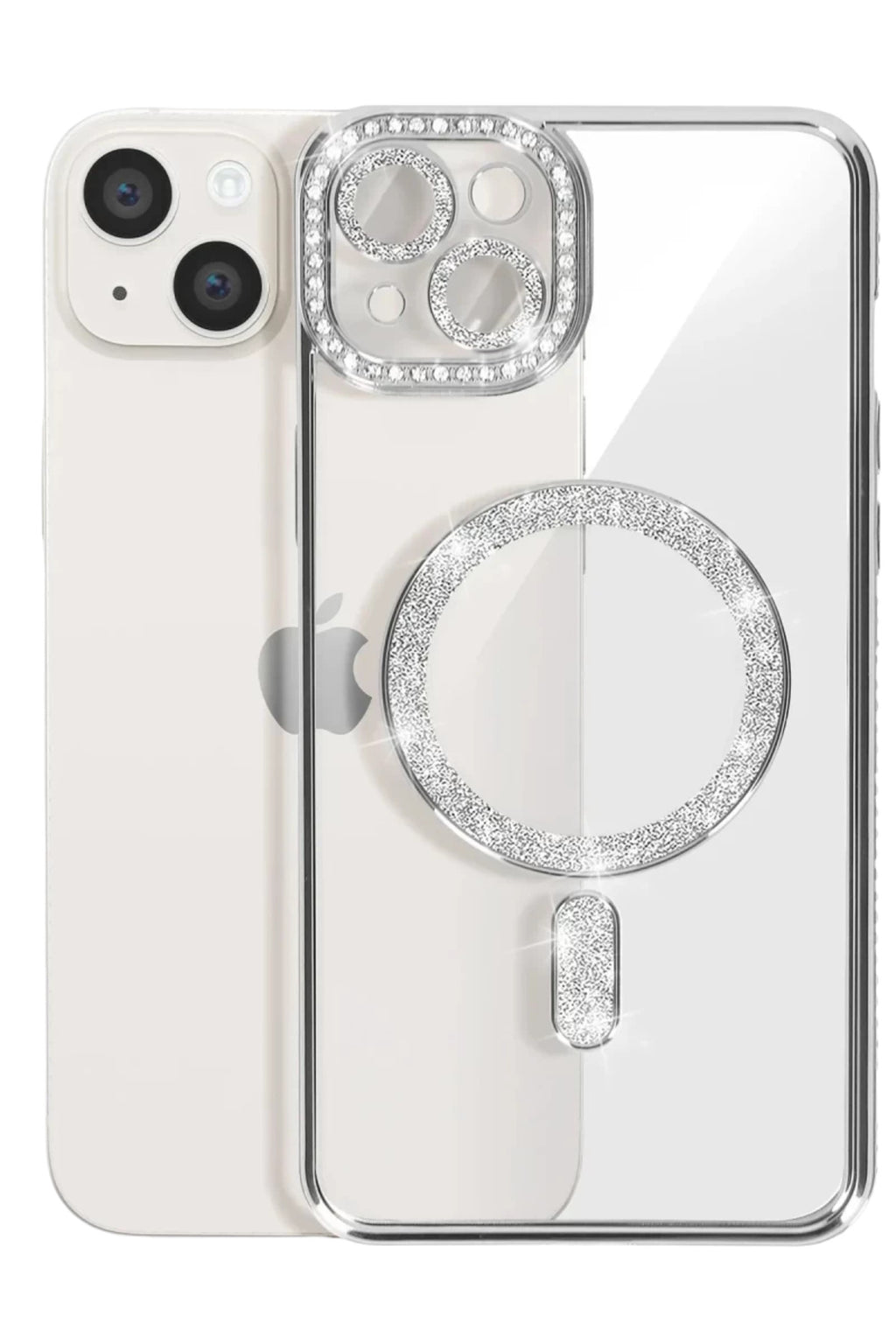 Apple iPhone 15 Uyumlu Kılıf Joke Simli Magneticsafe Kılıf - Gümüş