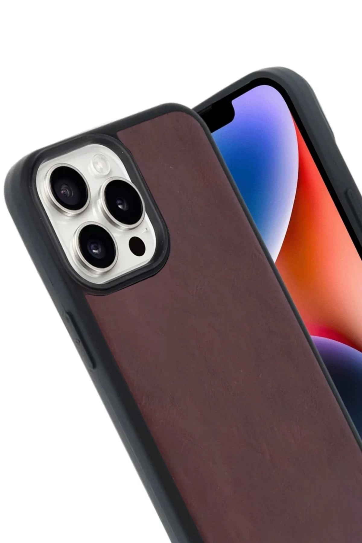 Apple iPhone 14 Pro Max Uyumlu Kılıf Aras Deri Kapak - Bordo
