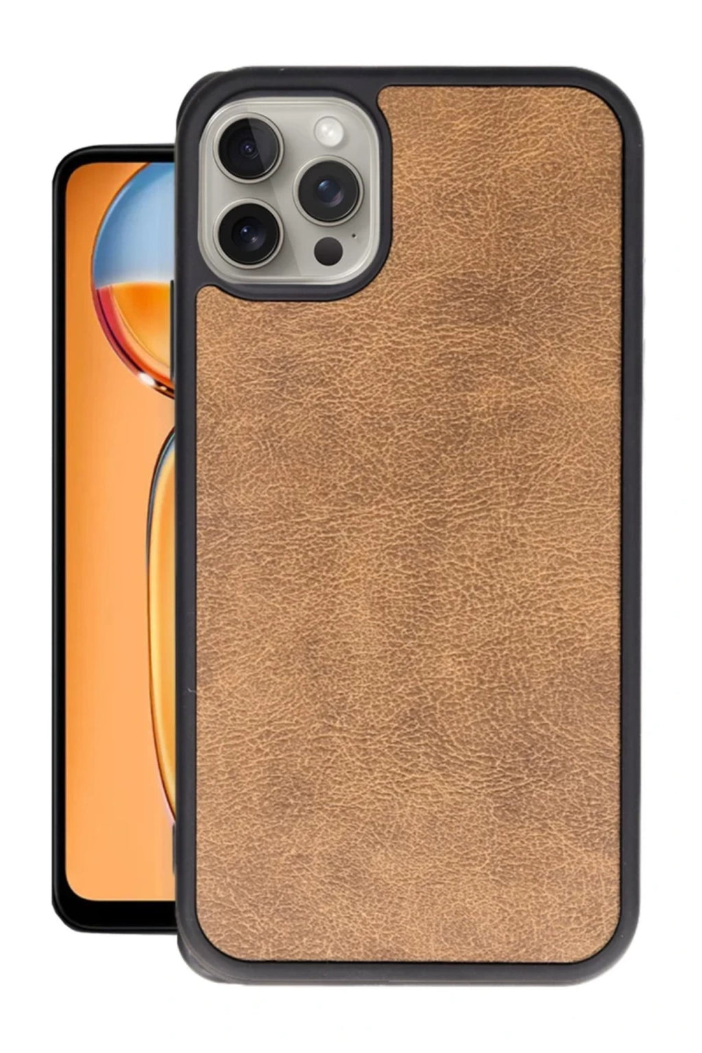 Apple iPhone 15 Pro Max Uyumlu Kılıf Aras Deri Kapak - Taba