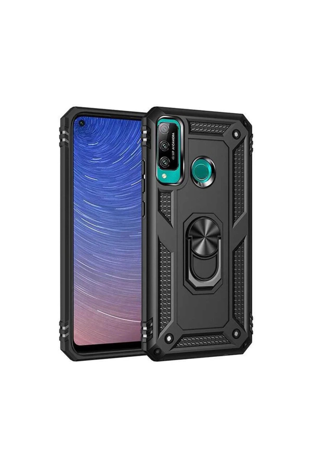 Huawei P40 Lite Uyumlu E Kılıf Sofya Yüzüklü Silikon Kapak - Siyah