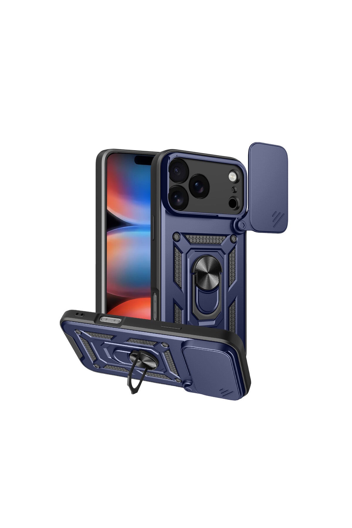 Apple iPhone 17 Pro Uyumlu Pars Lens Yüzüklü Silikon - Lacivert