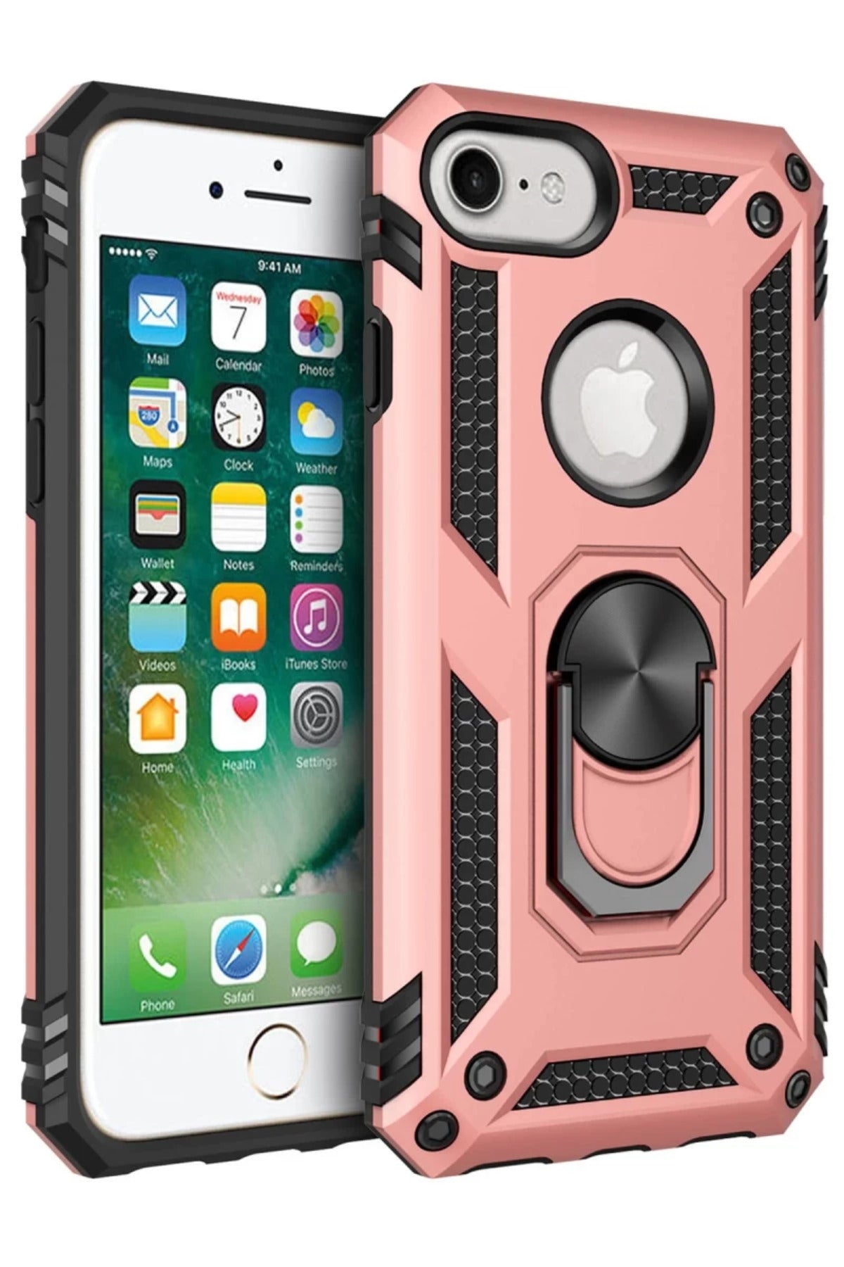 Apple iPhone 7 Uyumlu Kılıf Sofya Yüzüklü Silikon Kapak - Rose