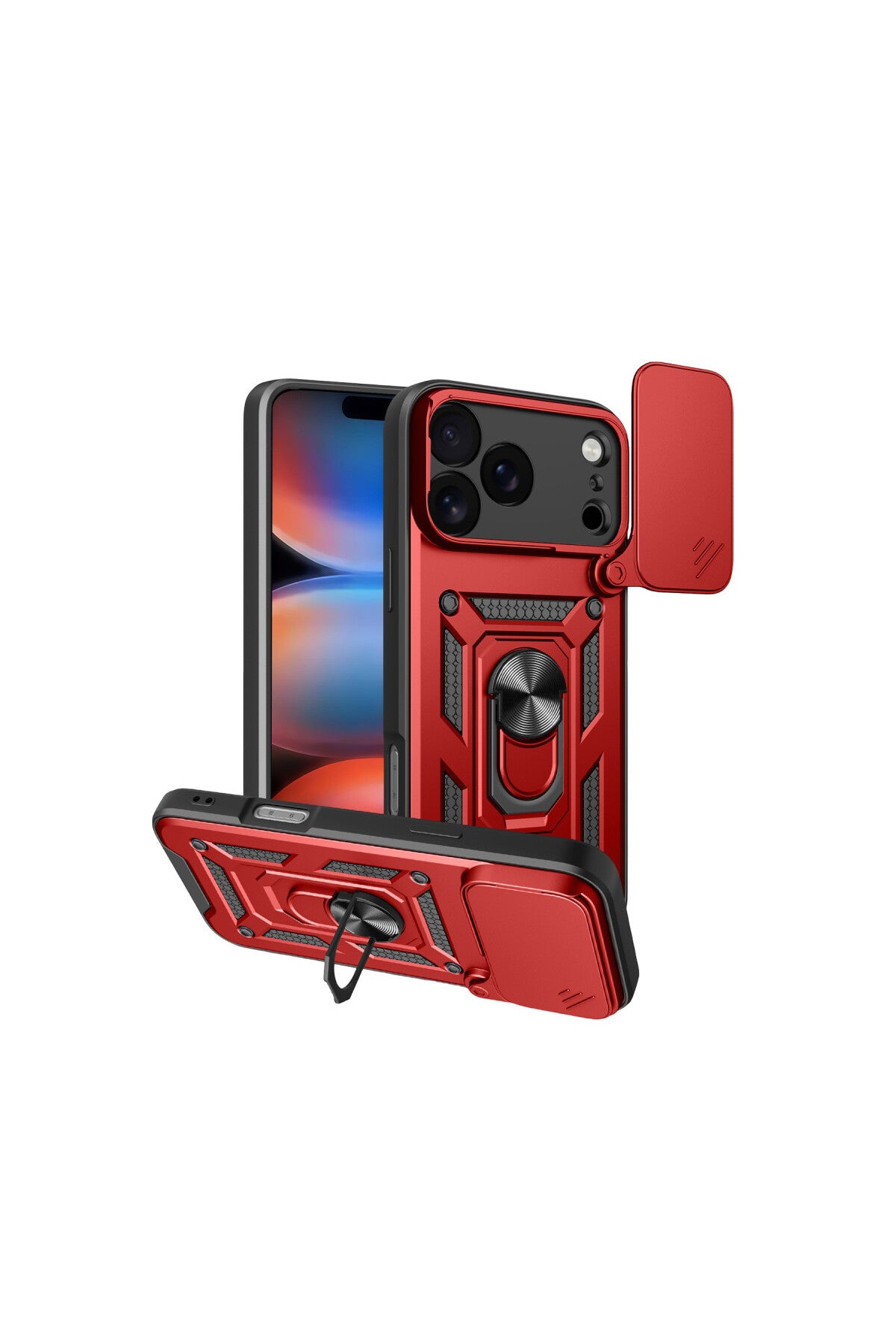 Apple iPhone 17 Pro Uyumlu Pars Lens Yüzüklü Silikon - Kırmızı