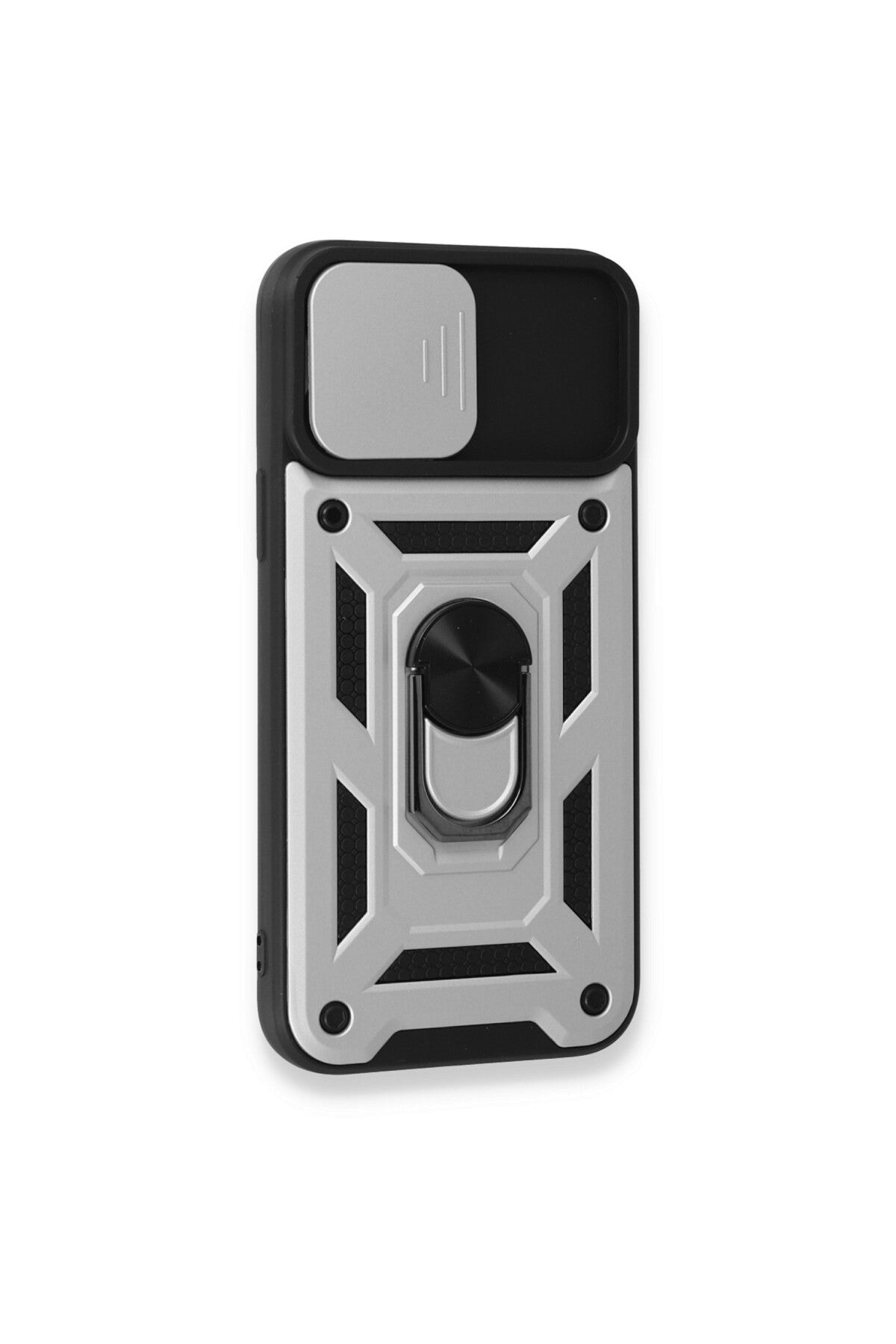 Apple iPhone 15 Pro Max Uyumlu Kılıf Pars Lens Yüzüklü Silikon - Gümüş