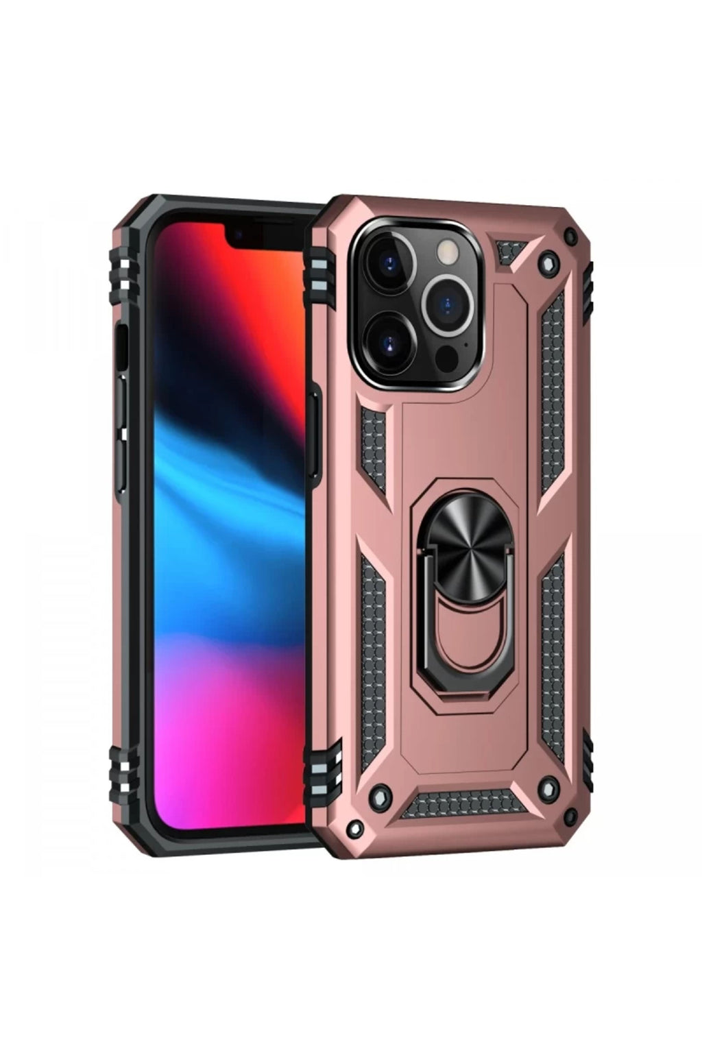 Apple iPhone 14 Pro Uyumlu Kılıf Sofya Yüzüklü Silikon Kapak - Rose