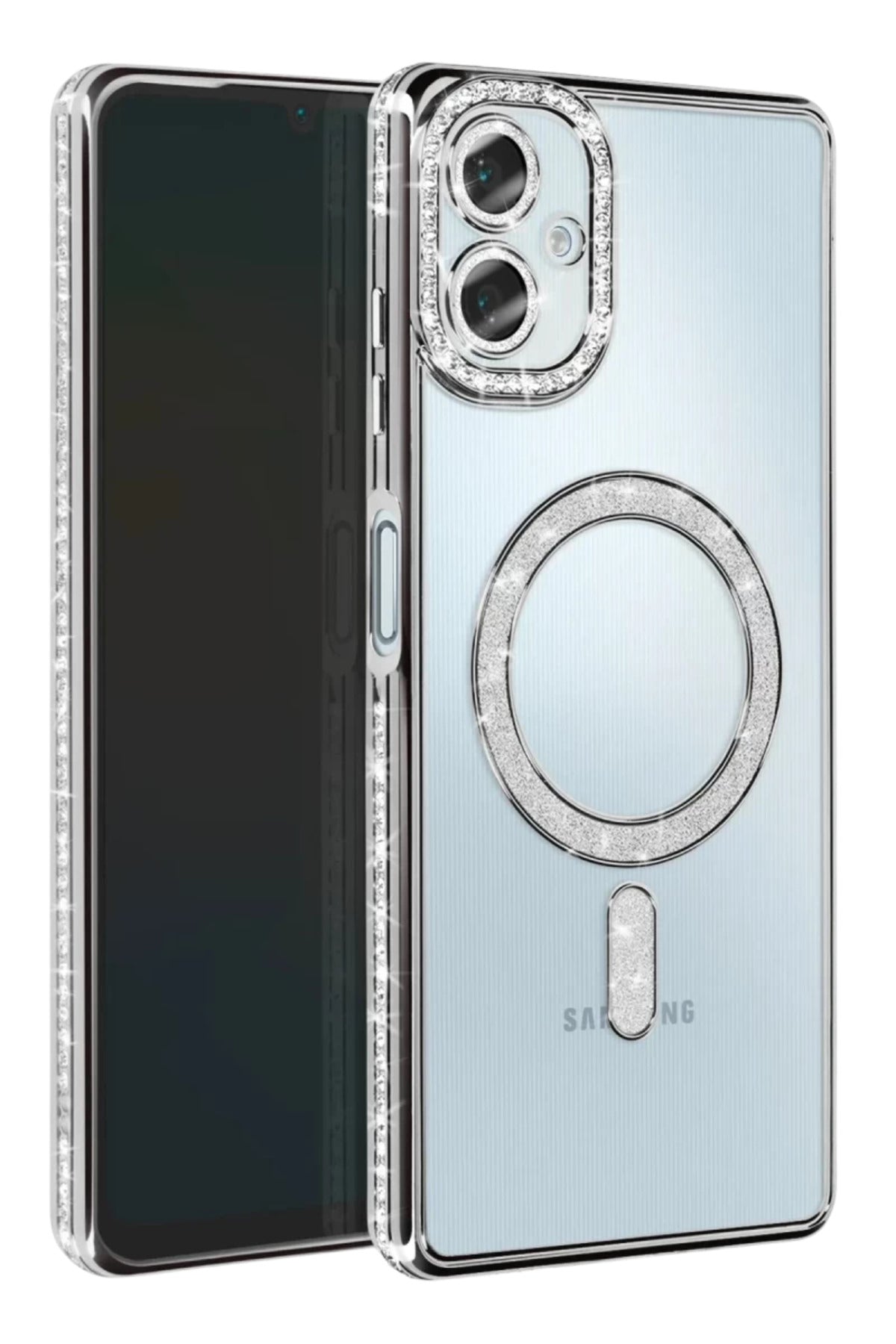Samsung Galaxy A06 Uyumlu Joke Simli Magneticsafe Kılıf - Gümüş