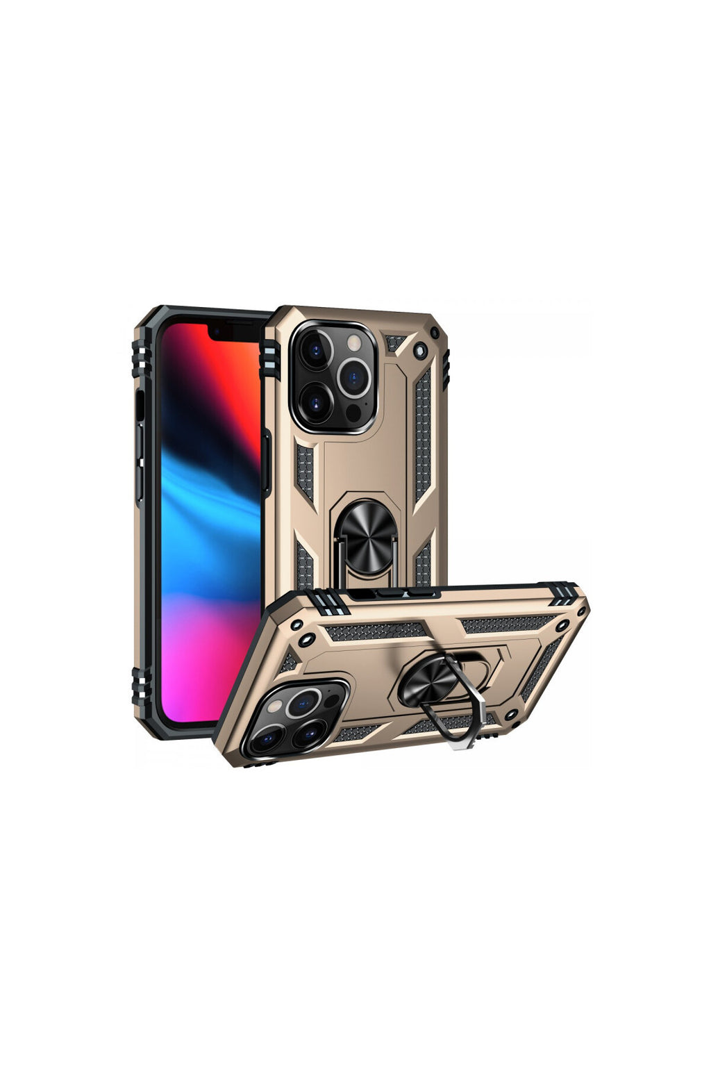 Apple iPhone 14 Pro Uyumlu Kılıf Sofya Yüzüklü Silikon Kapak - Gold