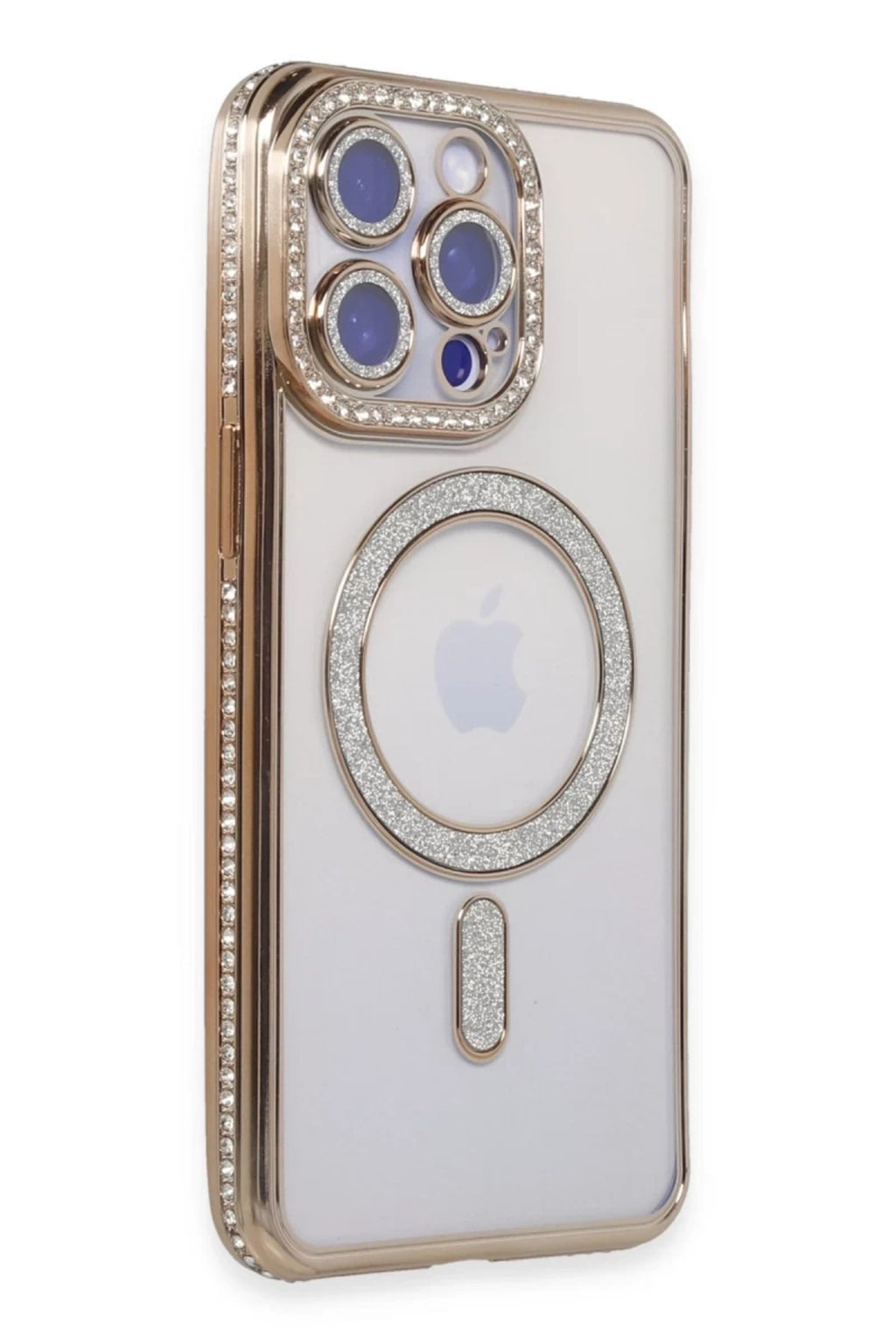 Apple iPhone 15 Pro Max Uyumlu Kılıf Joke Simli Magneticsafe Kılıf - Gold