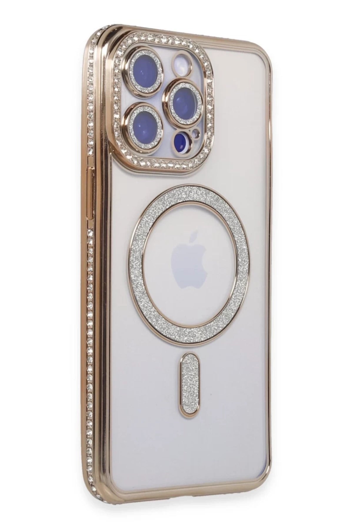 Apple iPhone 15 Pro Max Uyumlu Kılıf Joke Simli Magneticsafe Kılıf - Gold
