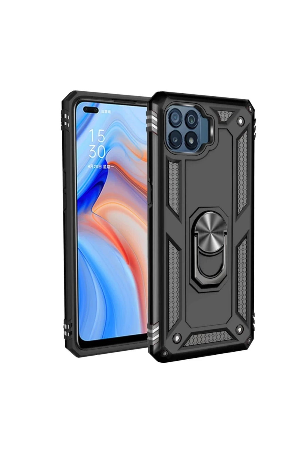 Oppo Reno 4 Lite Uyumlu Kılıf Sofya Yüzüklü Silikon Kapak - Siyah