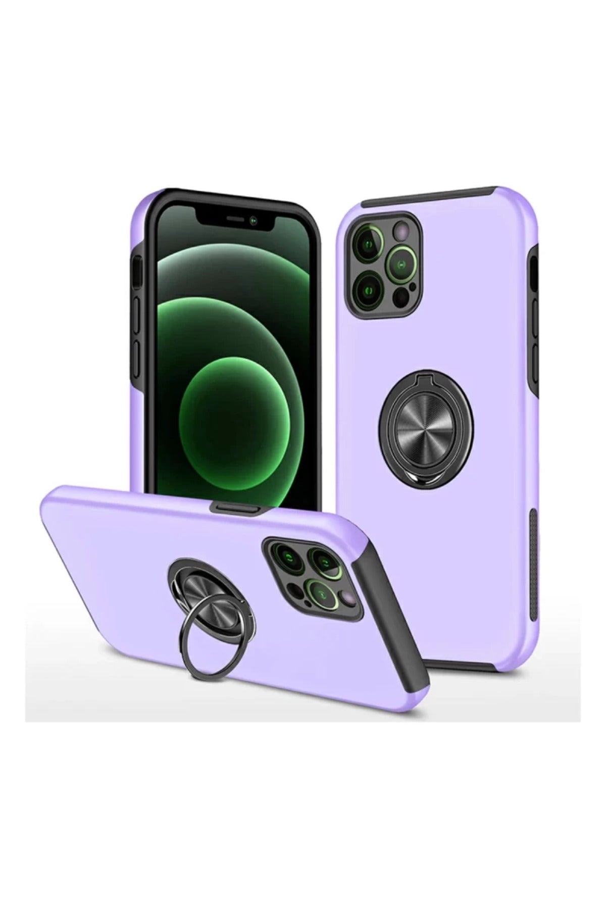 Apple iPhone 12 Pro Uyumlu Kılıf Elit Yüzüklü Kapak - Mor