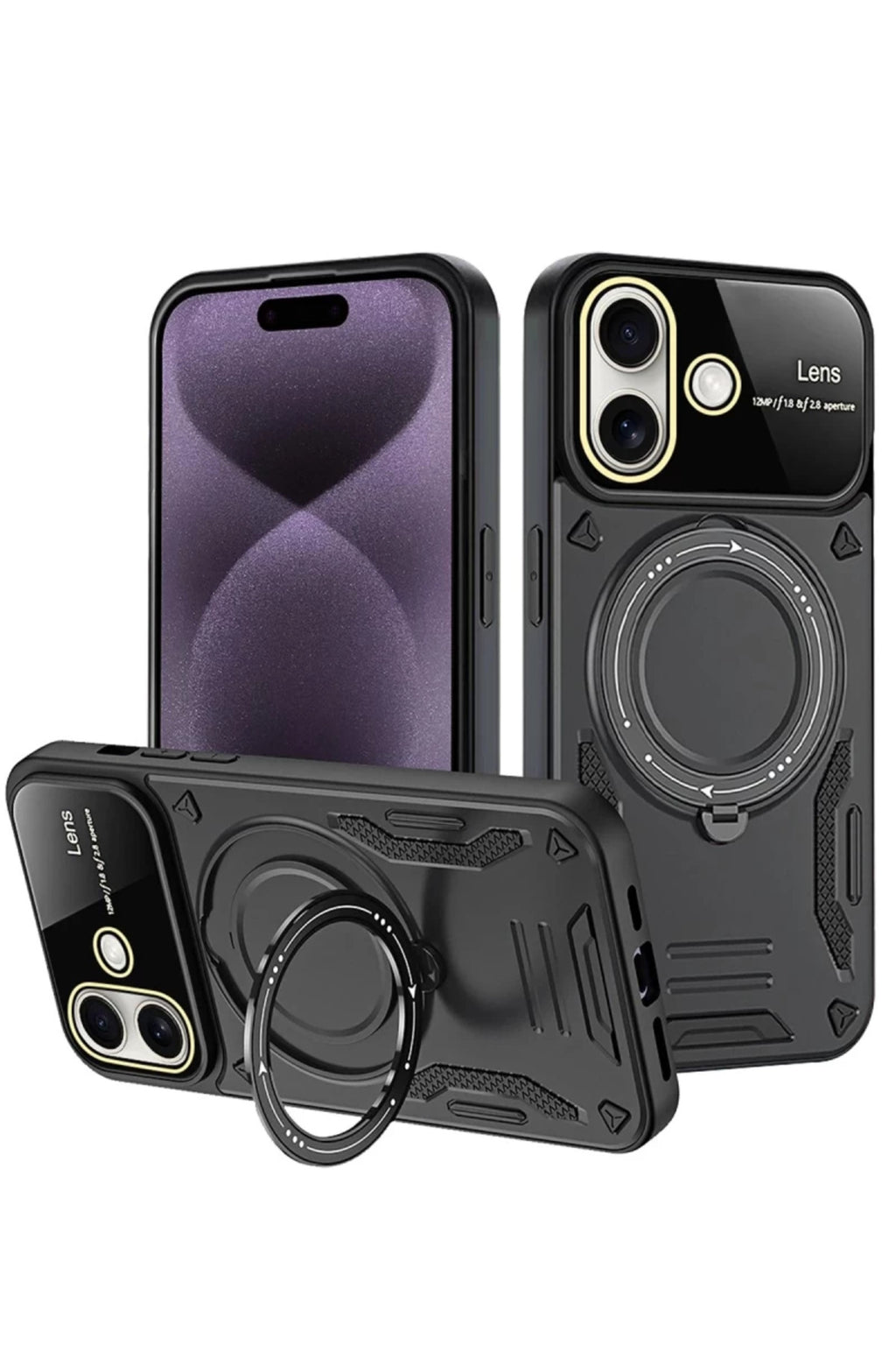 Apple iPhone 16 Uyumlu Kılıf Joy Lens Standlı Kapak - Siyah