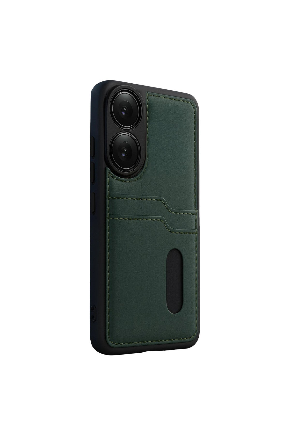 Oppo A38 Uyumlu Sara Kartvizitli Deri Kılıf - Yeşil