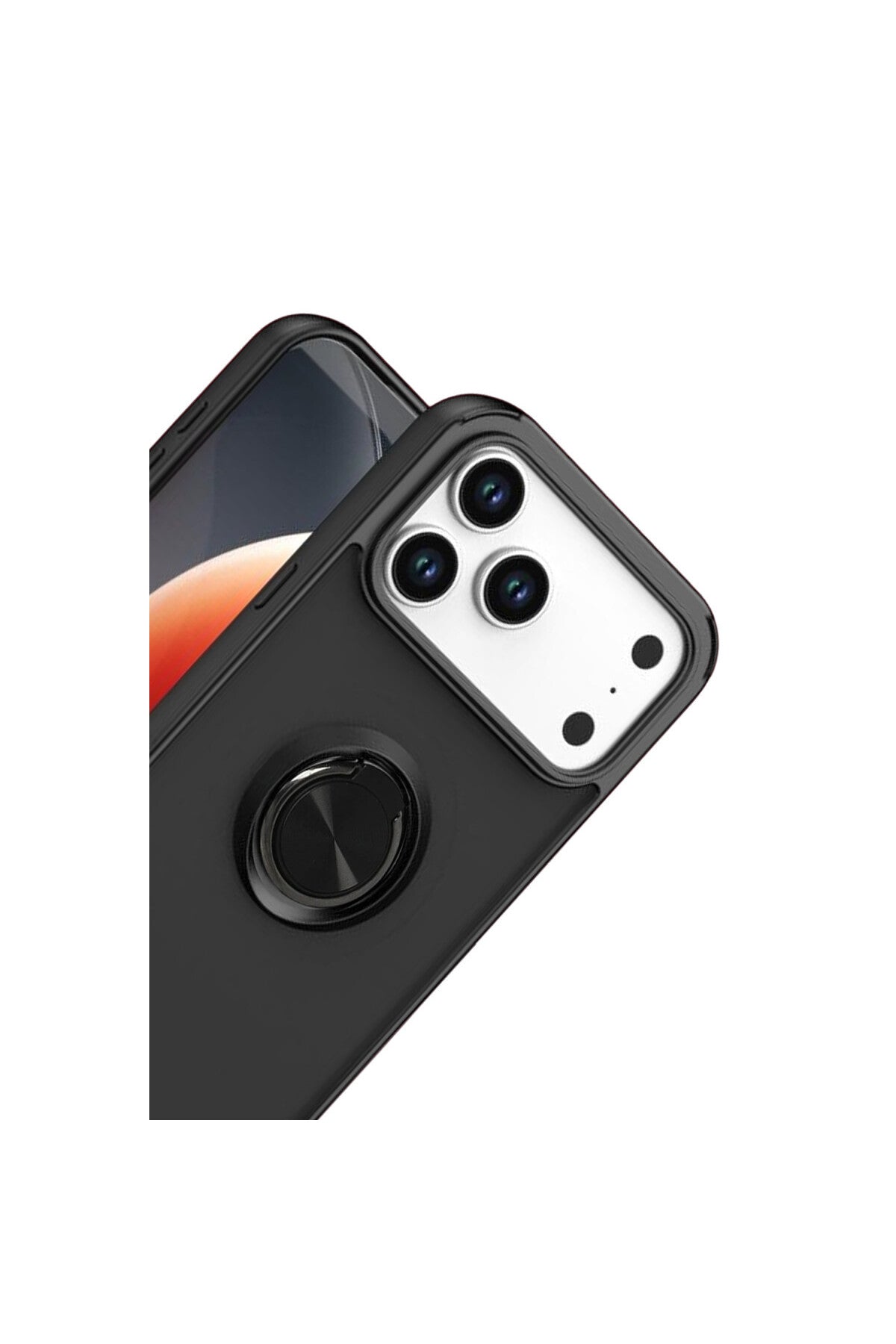 Apple iPhone 17 Pro Uyumlu Montreal Yüzüklü Silikon Kapak - Siyah