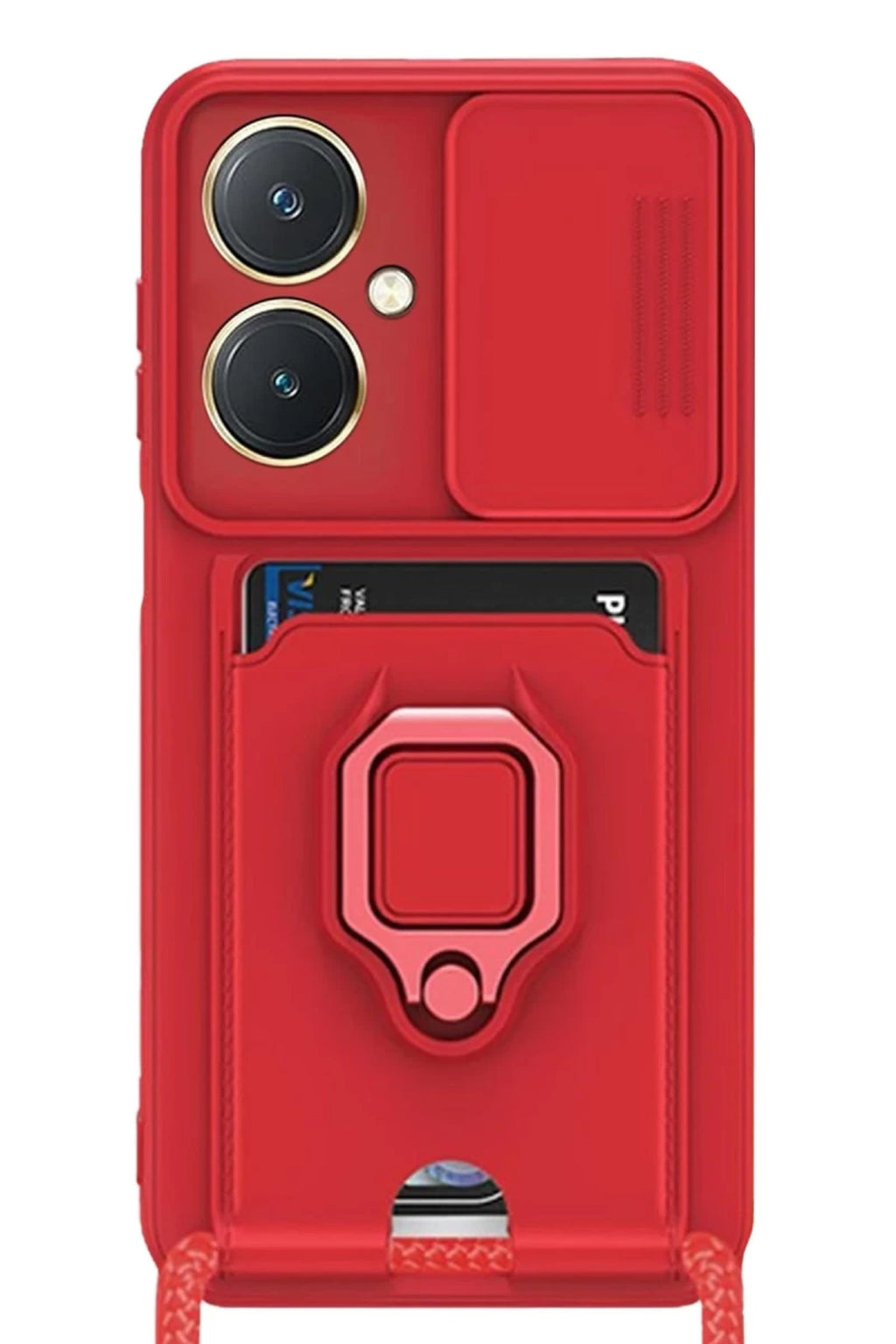 Vivo Y27 Uyumlu Kılıf Zuma Kartvizitli Yüzüklü Silikon - Kırmızı