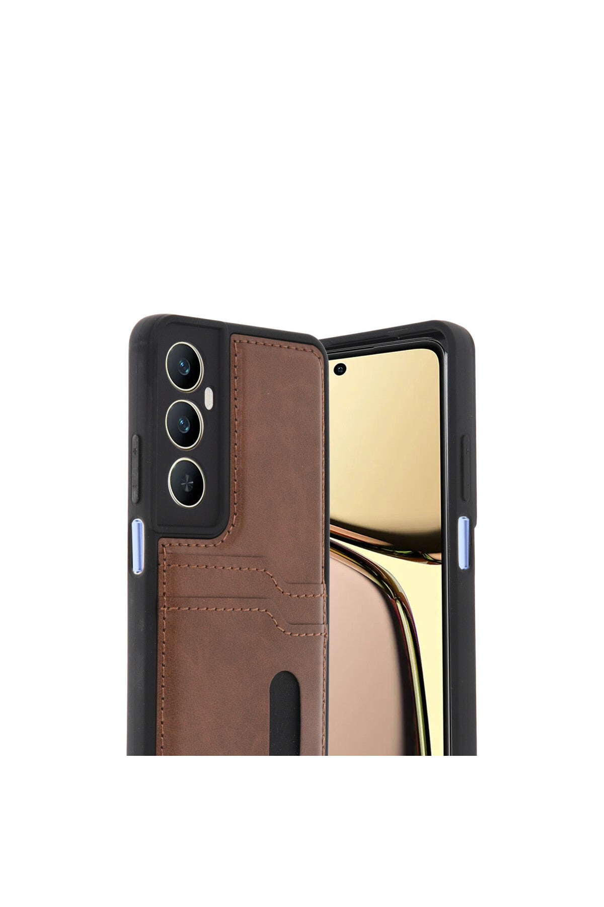 Realme C65 Uyumlu Sara Kartvizitli Deri Kılıf - Taba