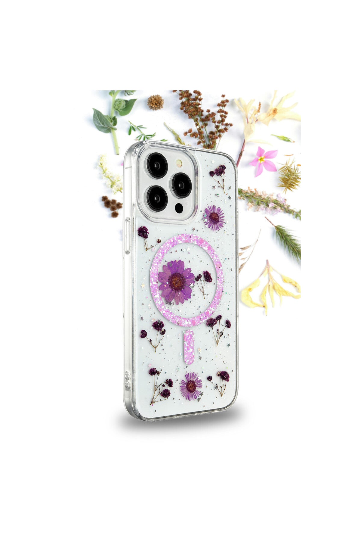 Apple iPhone 16 Pro Max Uyumlu Kılıf Daisy Simli Magsafe Kapak - Pembe