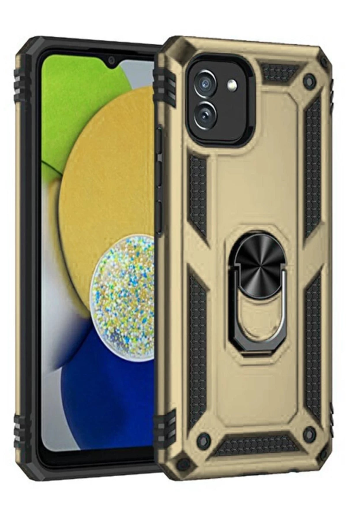 Samsung Galaxy A03 Uyumlu Kılıf Sofya Yüzüklü Silikon Kapak - Gold