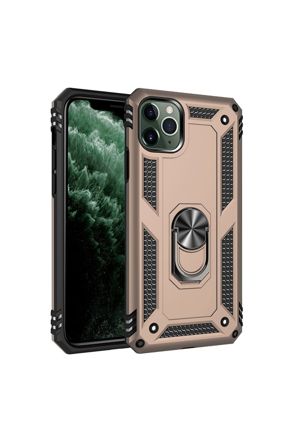 Apple iPhone 11 Pro Max Uyumlu Kılıf Sofya Yüzüklü Silikon Kapak - Gold