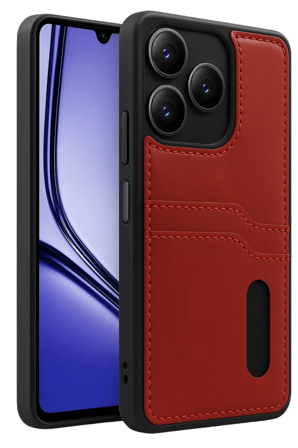 Realme Note 50 4G Uyumlu Kılıf Sara Kartvizitli Deri Kılıf - Kırmızı