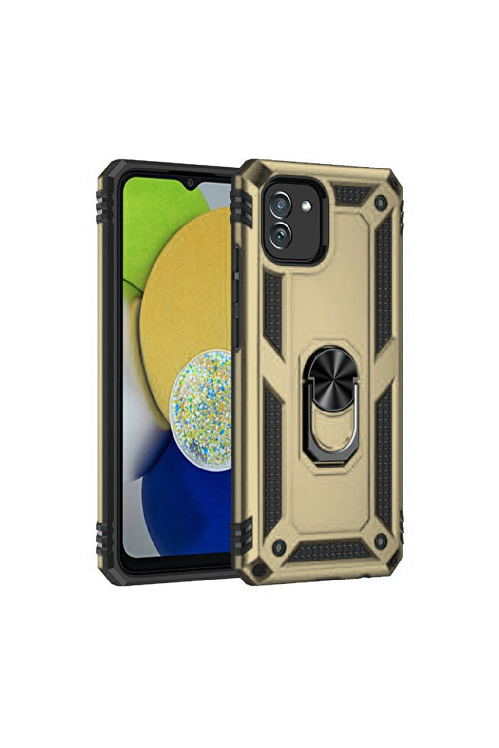 Samsung Galaxy A03 Uyumlu Kılıf Sofya Yüzüklü Silikon Kapak - Gold