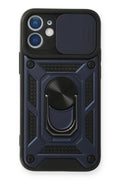Apple iPhone 12 Mini Uyumlu Kılıf Pars Lens Yüzüklü Silikon - Lacivert