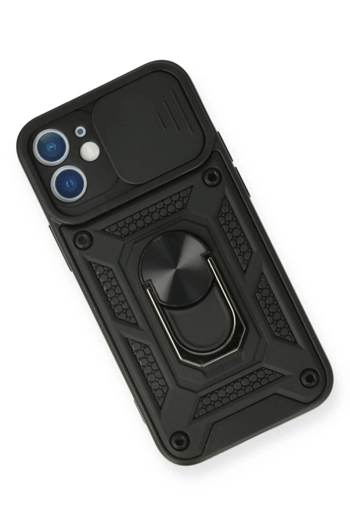 Apple iPhone 12 Mini Uyumlu Kılıf Pars Lens Yüzüklü Silikon - Siyah