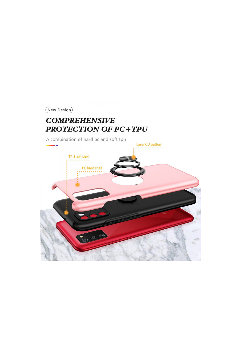 Samsung Galaxy A02S Uyumlu Kılıf Elit Yüzüklü Kapak - Pembe