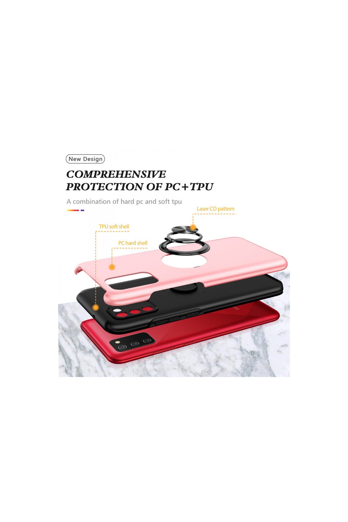 Samsung Galaxy A02S Uyumlu Kılıf Elit Yüzüklü Kapak - Pembe