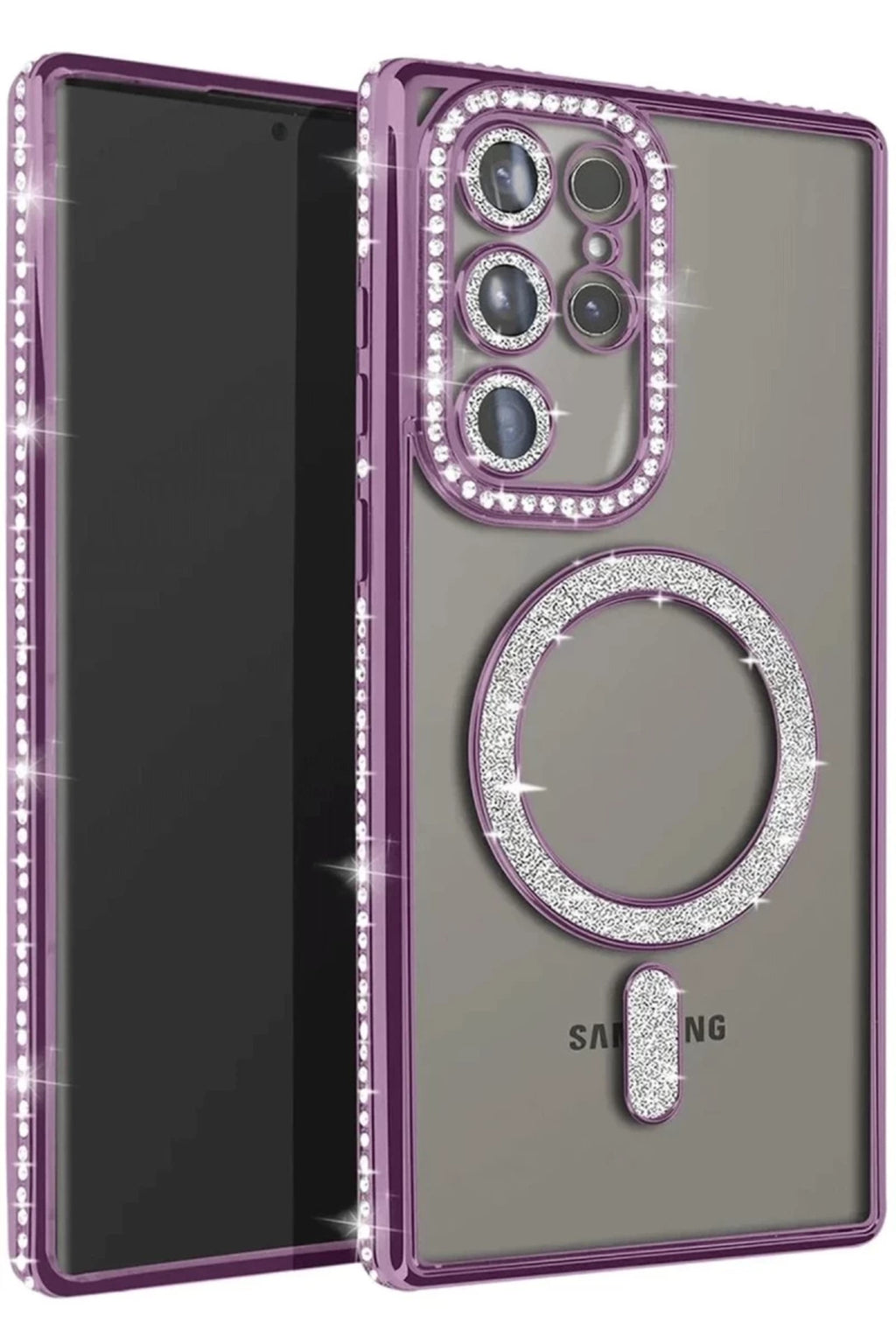Samsung Galaxy S23 Ultra Uyumlu Joke Simli Magneticsafe Kılıf - Derin Mor
