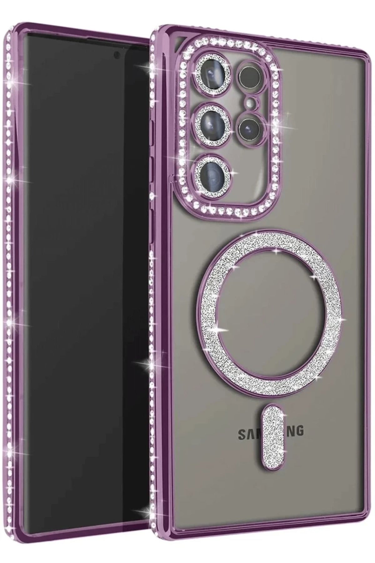 Samsung Galaxy S23 Ultra Uyumlu Joke Simli Magneticsafe Kılıf - Derin Mor