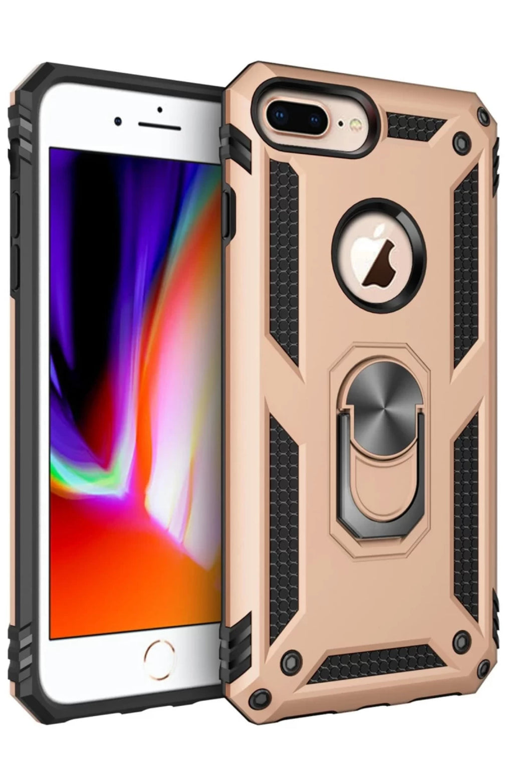 Apple iPhone 7 Plus Uyumlu Kılıf Sofya Yüzüklü Silikon Kapak - Gold
