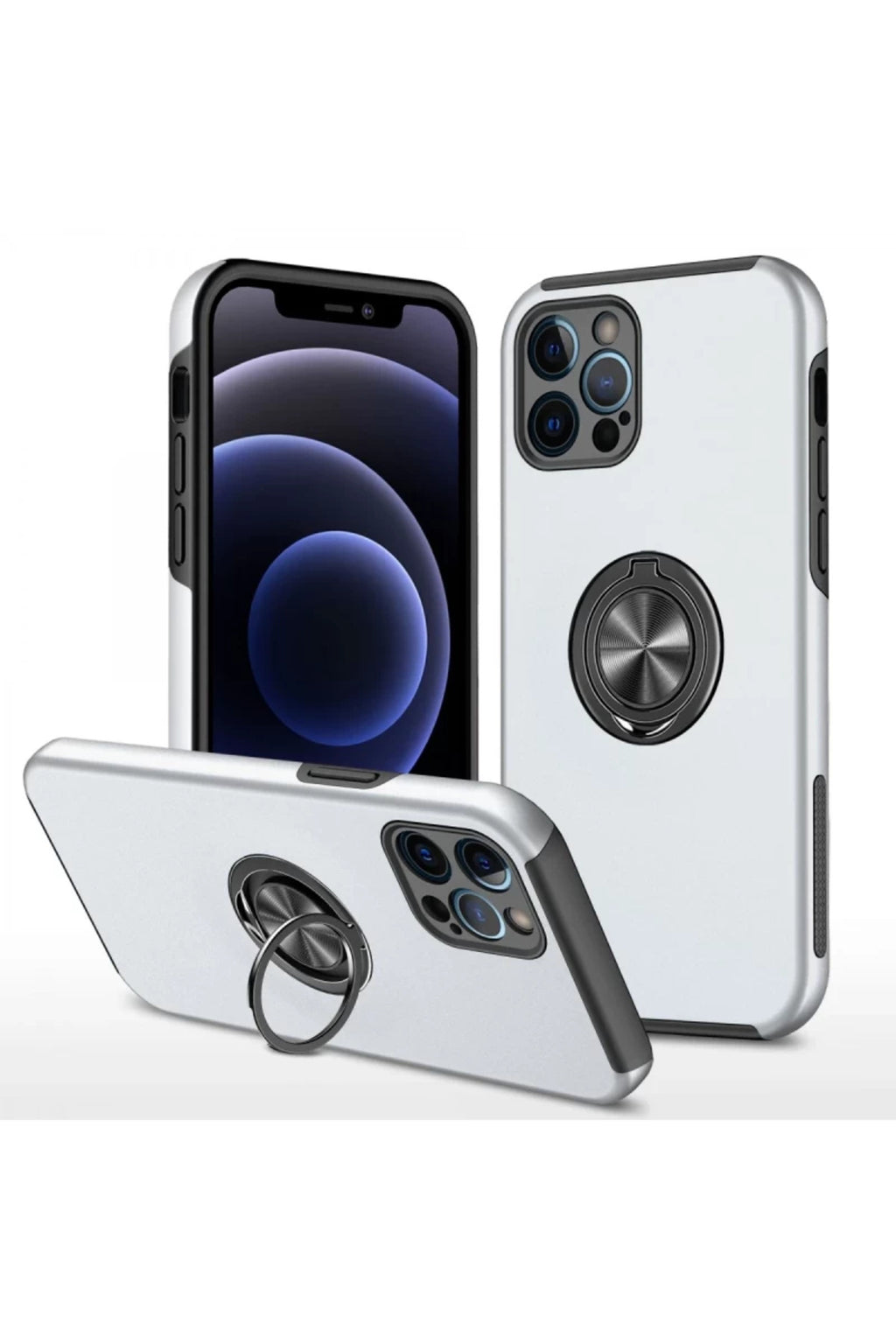 Apple iPhone 12 Pro Uyumlu Kılıf Elit Yüzüklü Kapak - Gümüş